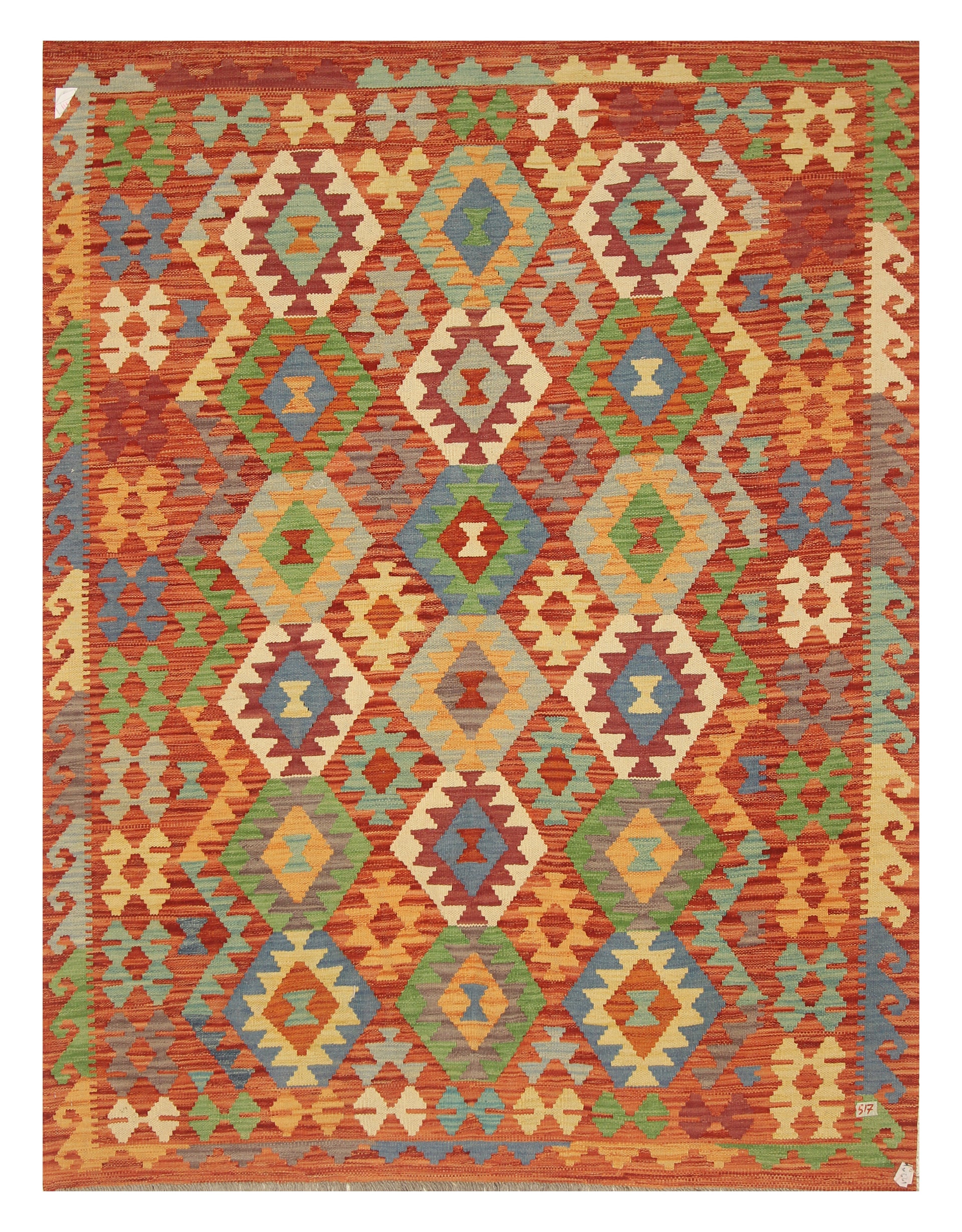 5x7 Red Afghan Handmade Wool Kilim Rug