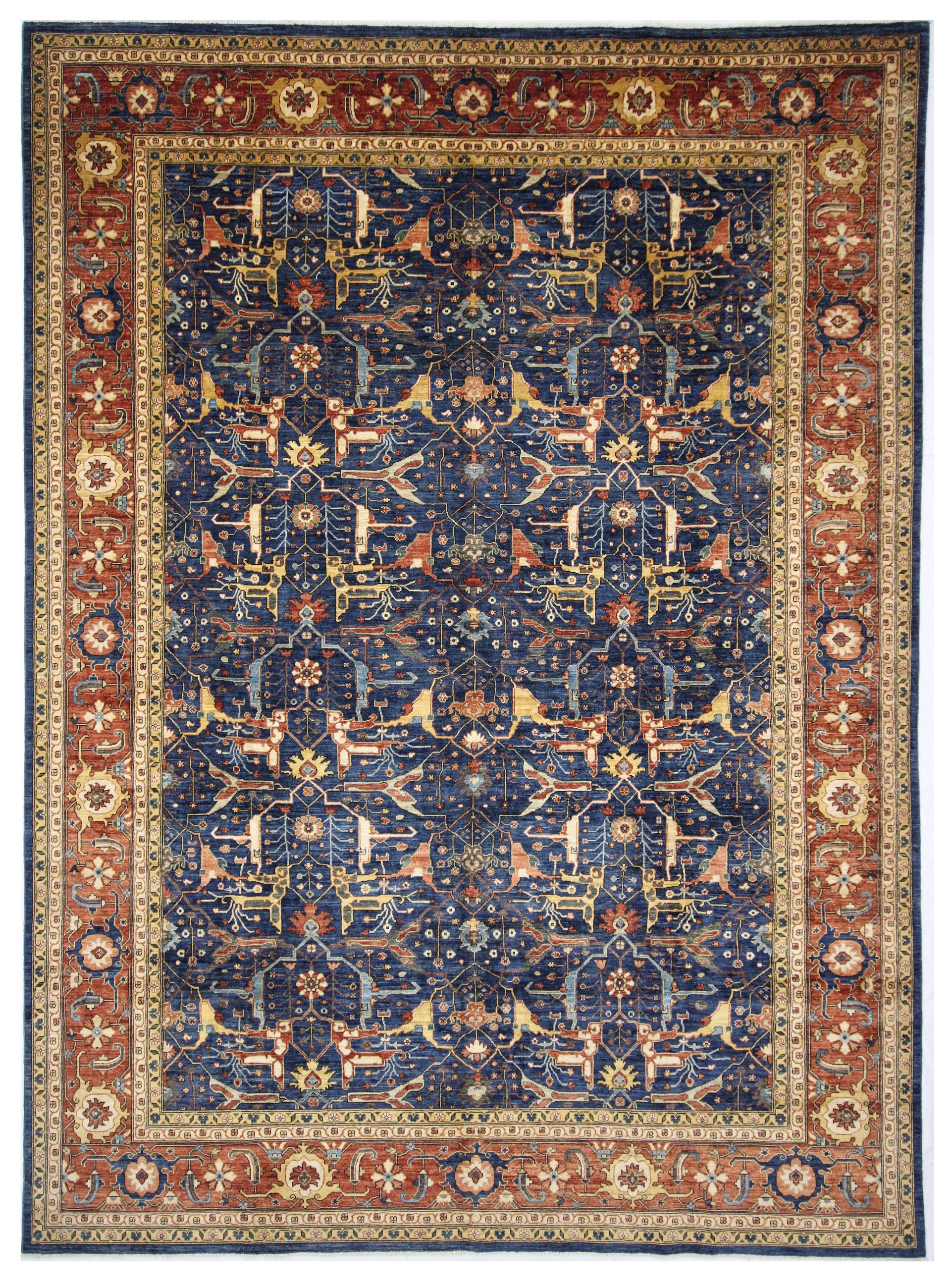 10x14 Navy Blue Bidjar Hand-Knotted Afghan Wool Rug