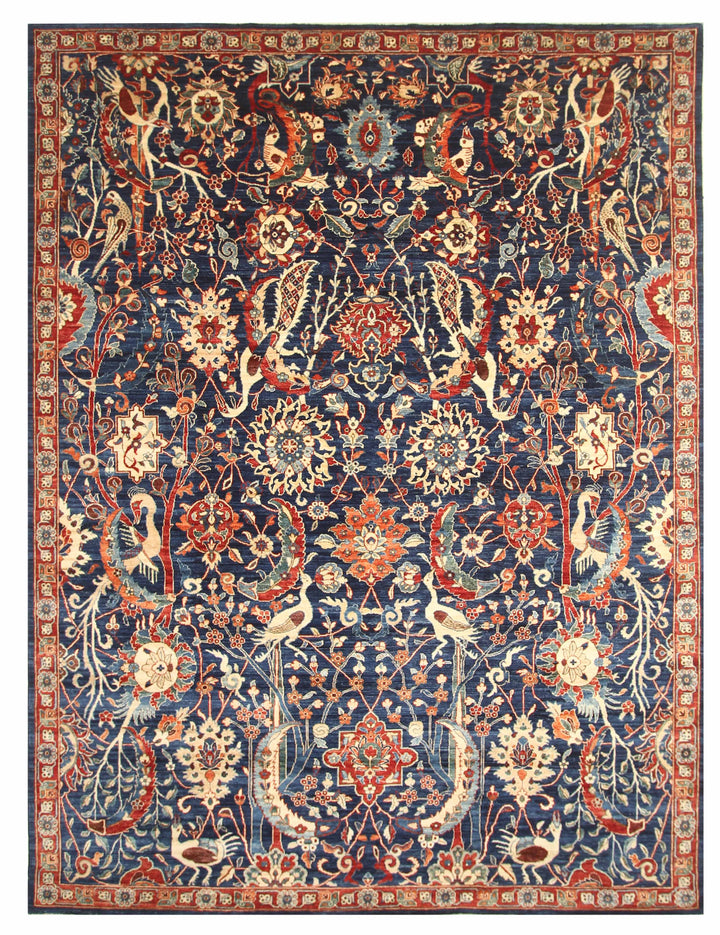 9x12 Navy Blue Bird Afghan Qashqai Hand knotted Oriental Rug - Yildiz Rugs