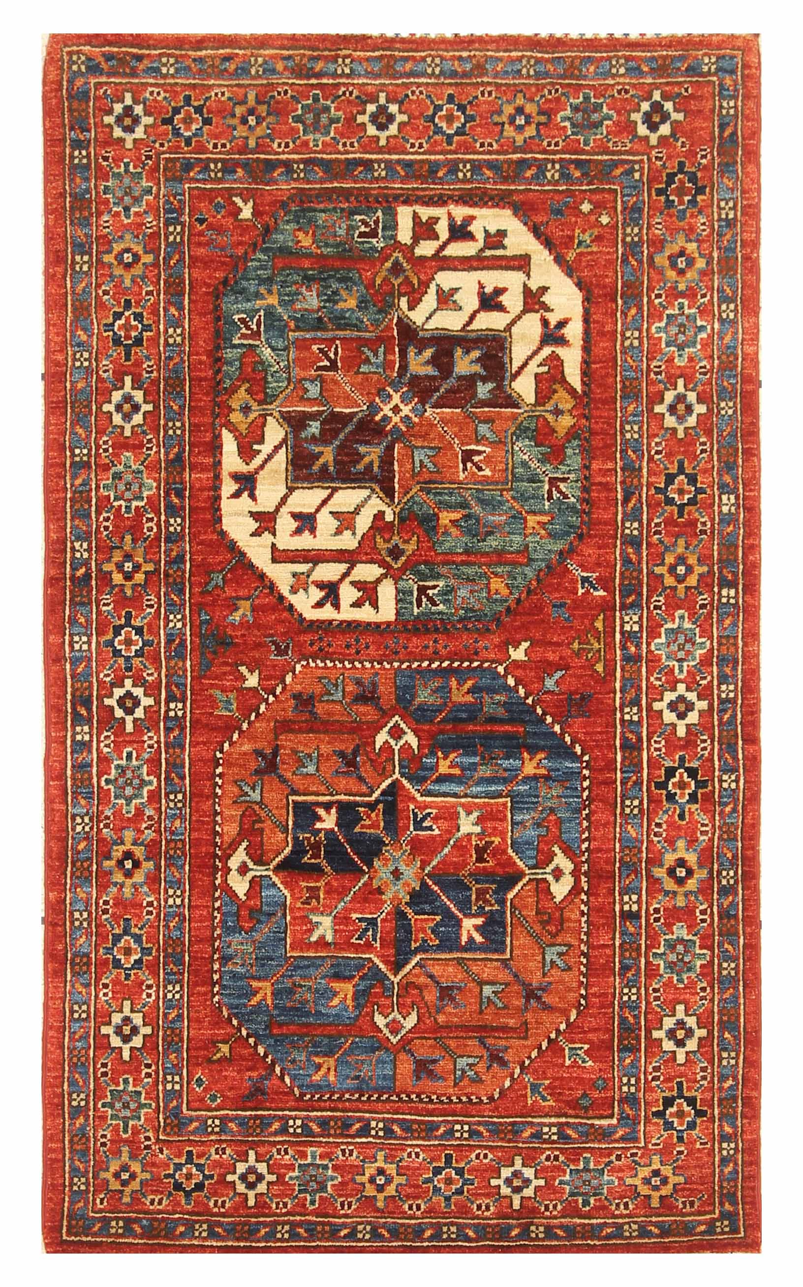 2'7"x4'6" Red Ersari Hand Knotted Afghan Wool Oriental Rug - Yildiz Rugs