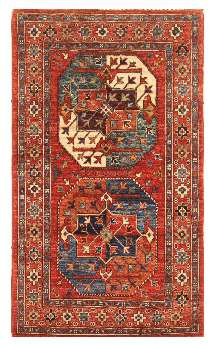 2'7"x4'6" Red Ersari Hand Knotted Afghan Wool Oriental Rug - Yildiz Rugs