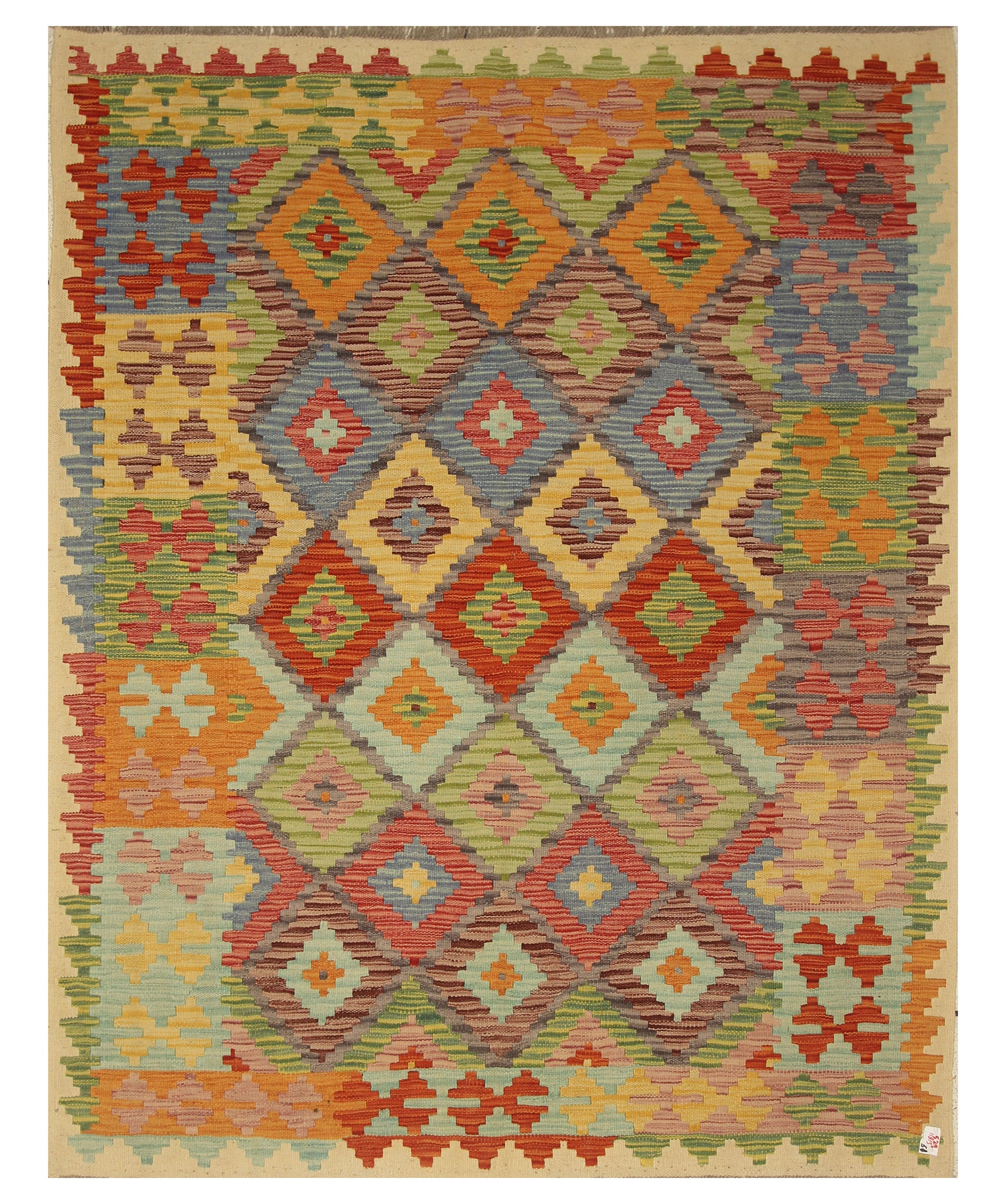 5'1"x6'4" Multicolor Afghan Handmade Geometric Kilim Rug