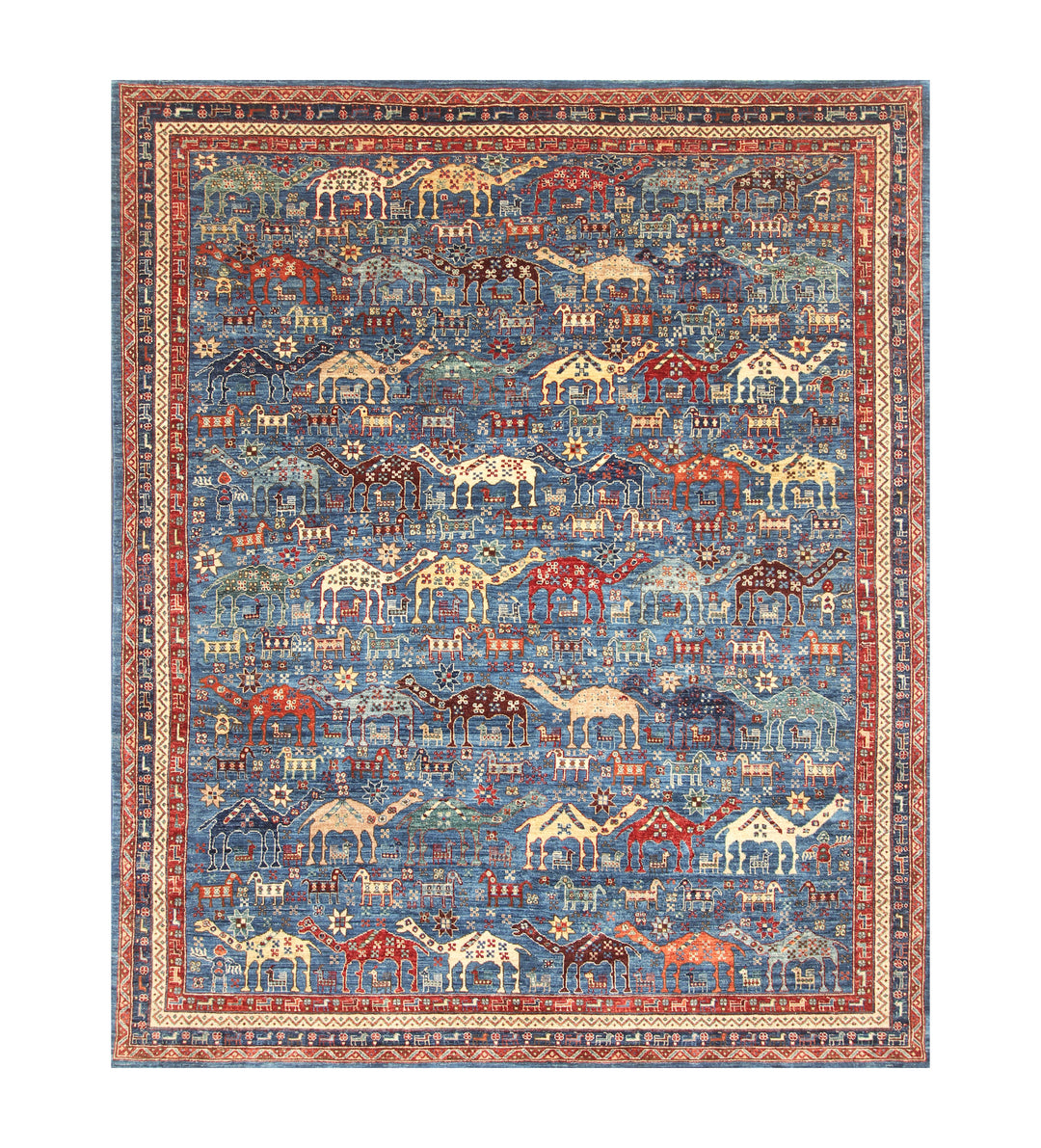 8x10 Blue Animal Gabbeh Tribal Afghan Hand knotted Rug - Yildiz Rugs