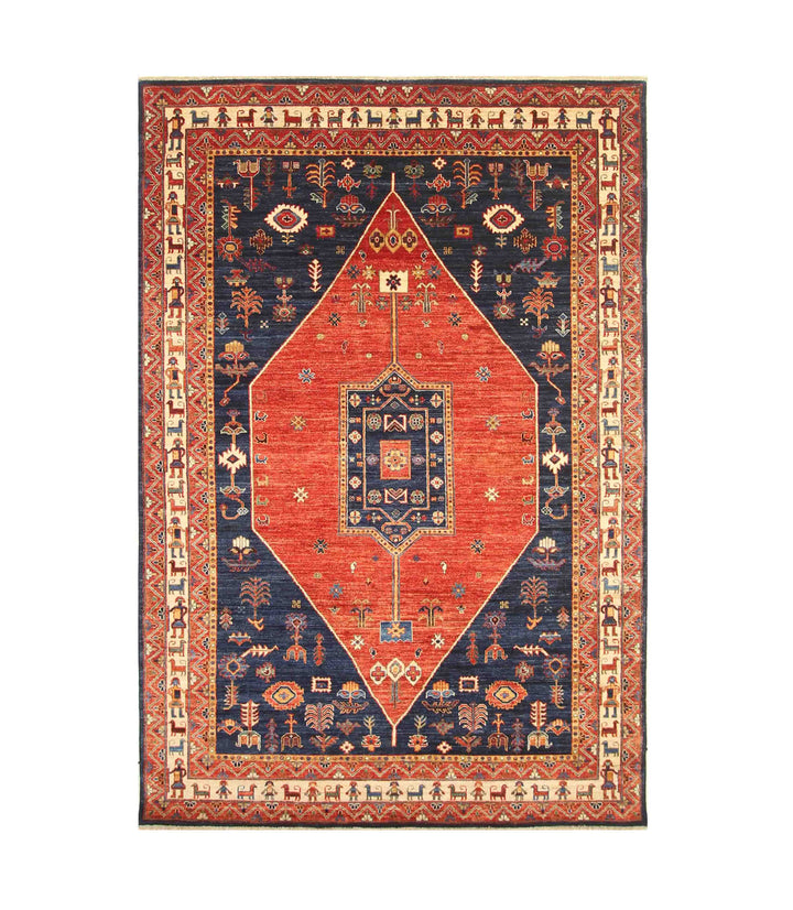 6x10 Red Navy Blue Gabbeh Afghan Nomad Qashqai Hand knotted Rug