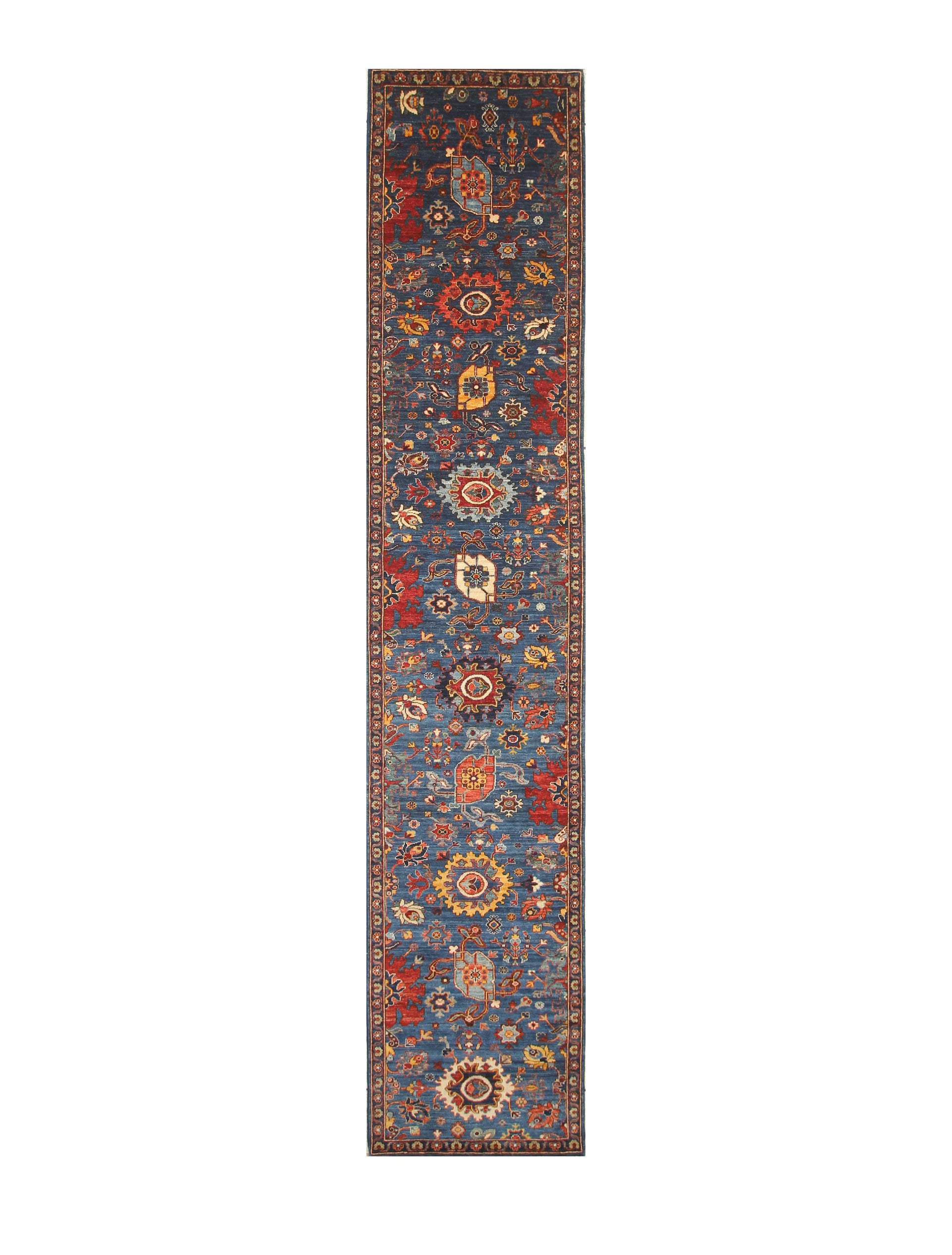 14 Ft Blue Bidjar Afghan hand knotted Oriental Runner Rug - Yildiz Rugs