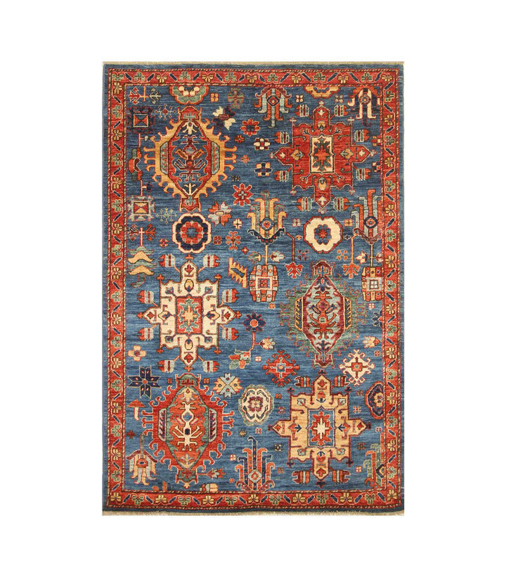 4x6 Blue Karaja Heriz Afghan Hand knotted Oriental Rug