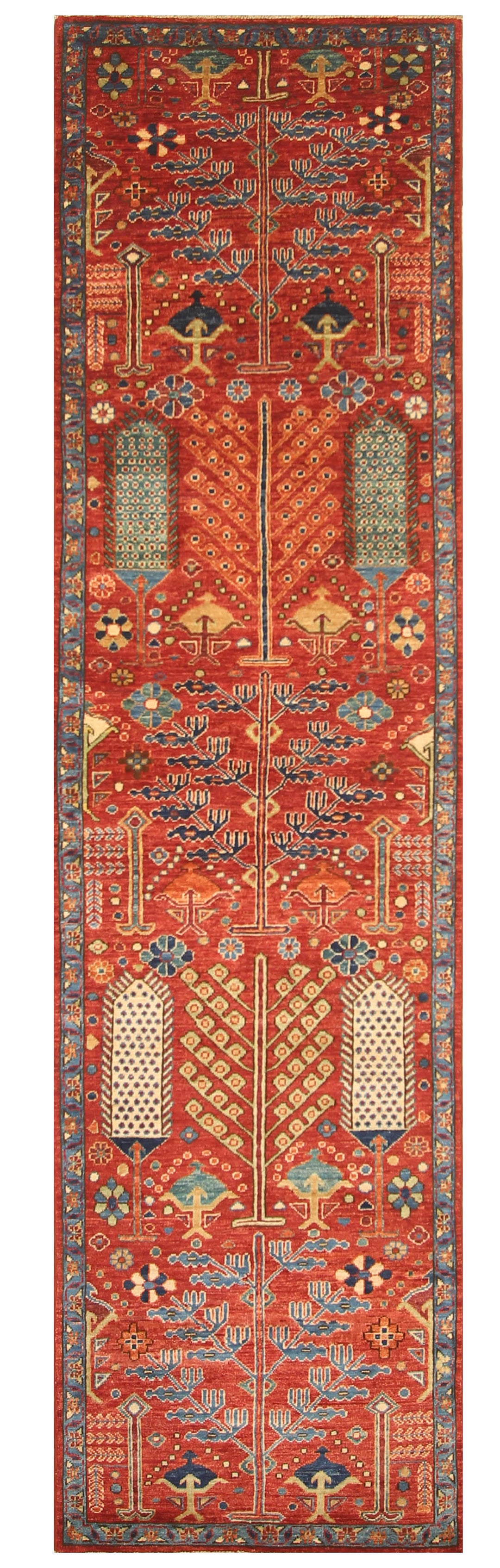 10 ft Red Afghan Bakshaish Hand knotted Wool Runner Rug - Yildiz Rugs