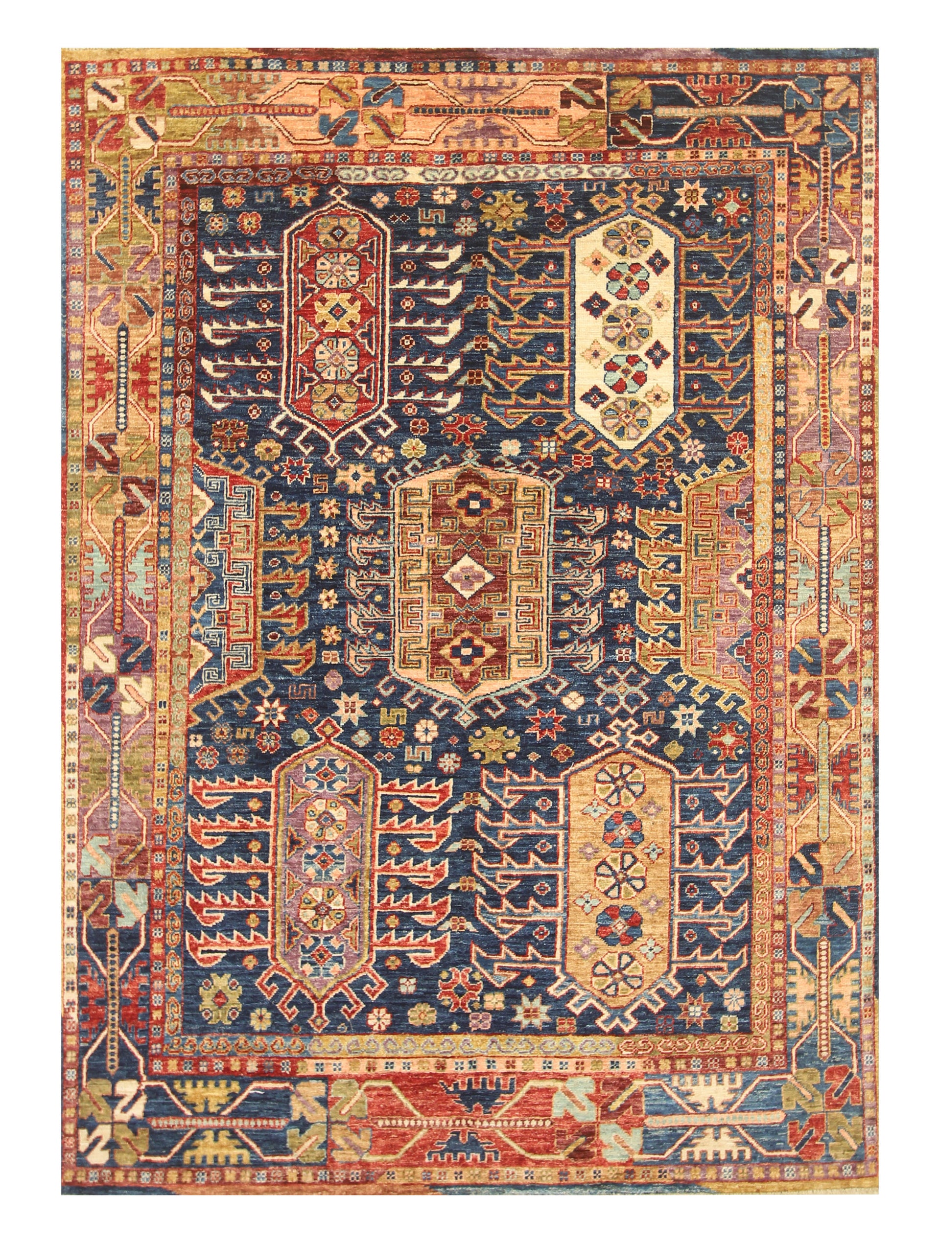 5x7 Navy Blue Tribal Baluch Samarkand Afghan Hand knotted Rug - Yildiz Rugs