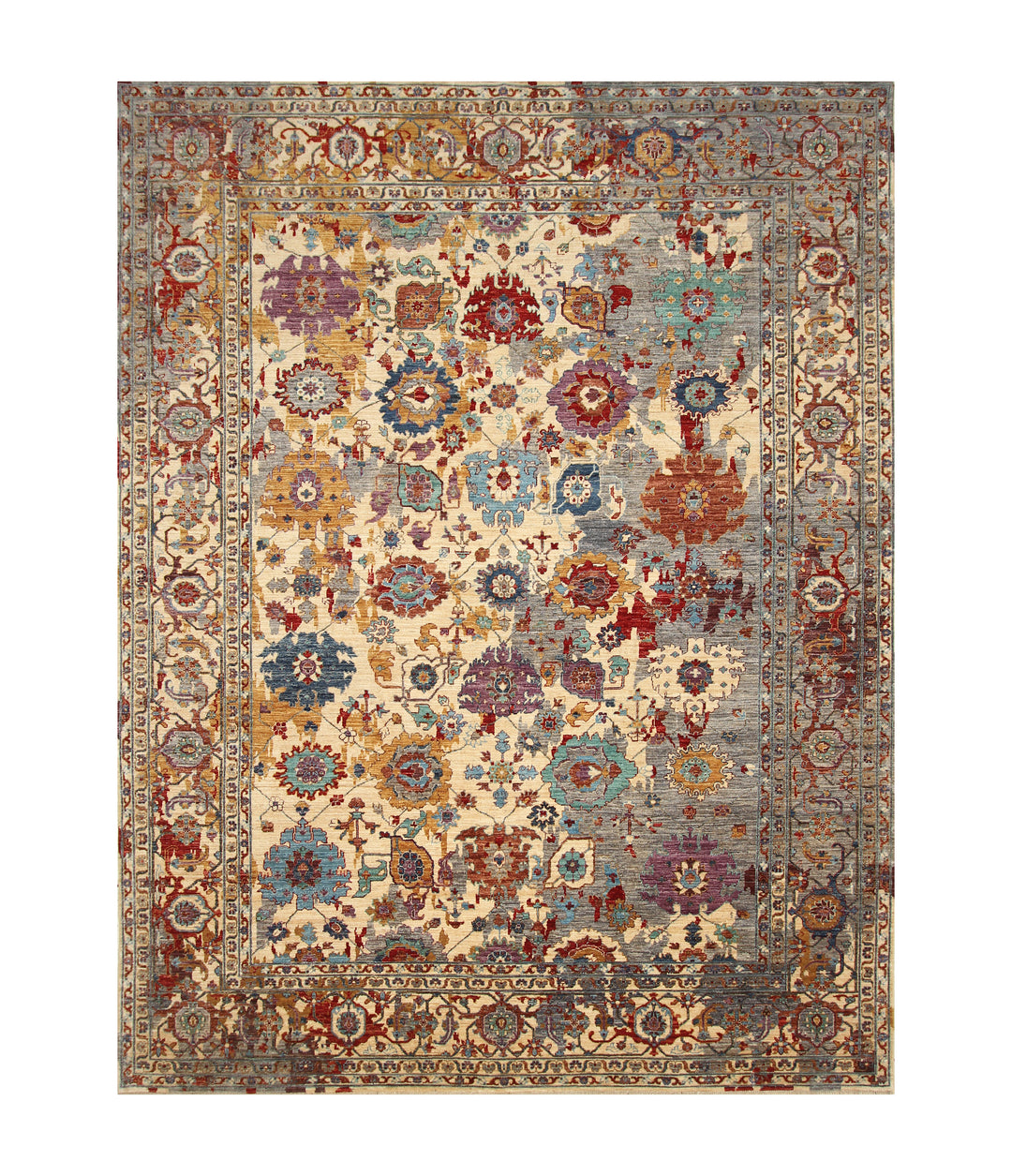 9x12 Beige Gray Modern Bidjar Afghan Hand knotted Rug - Yildiz Rugs