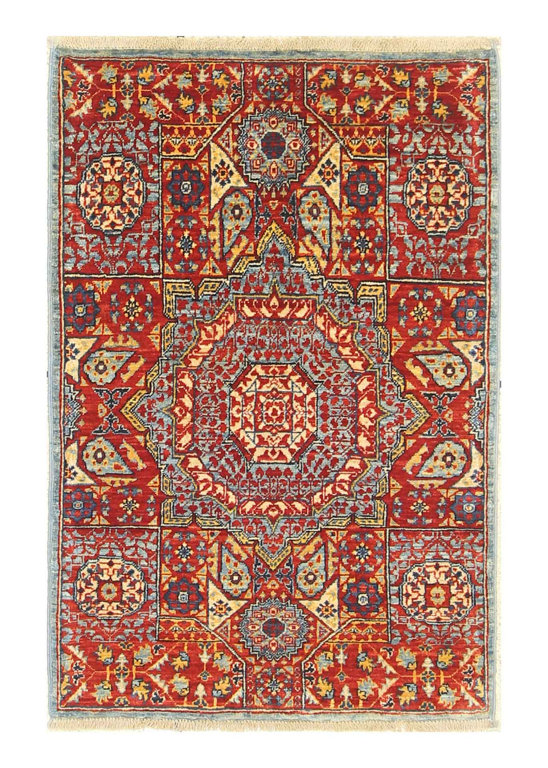 2' x 3' Red Blue Turkish Mamluk Hand Medallion Accent Rug - Yildiz Rugs