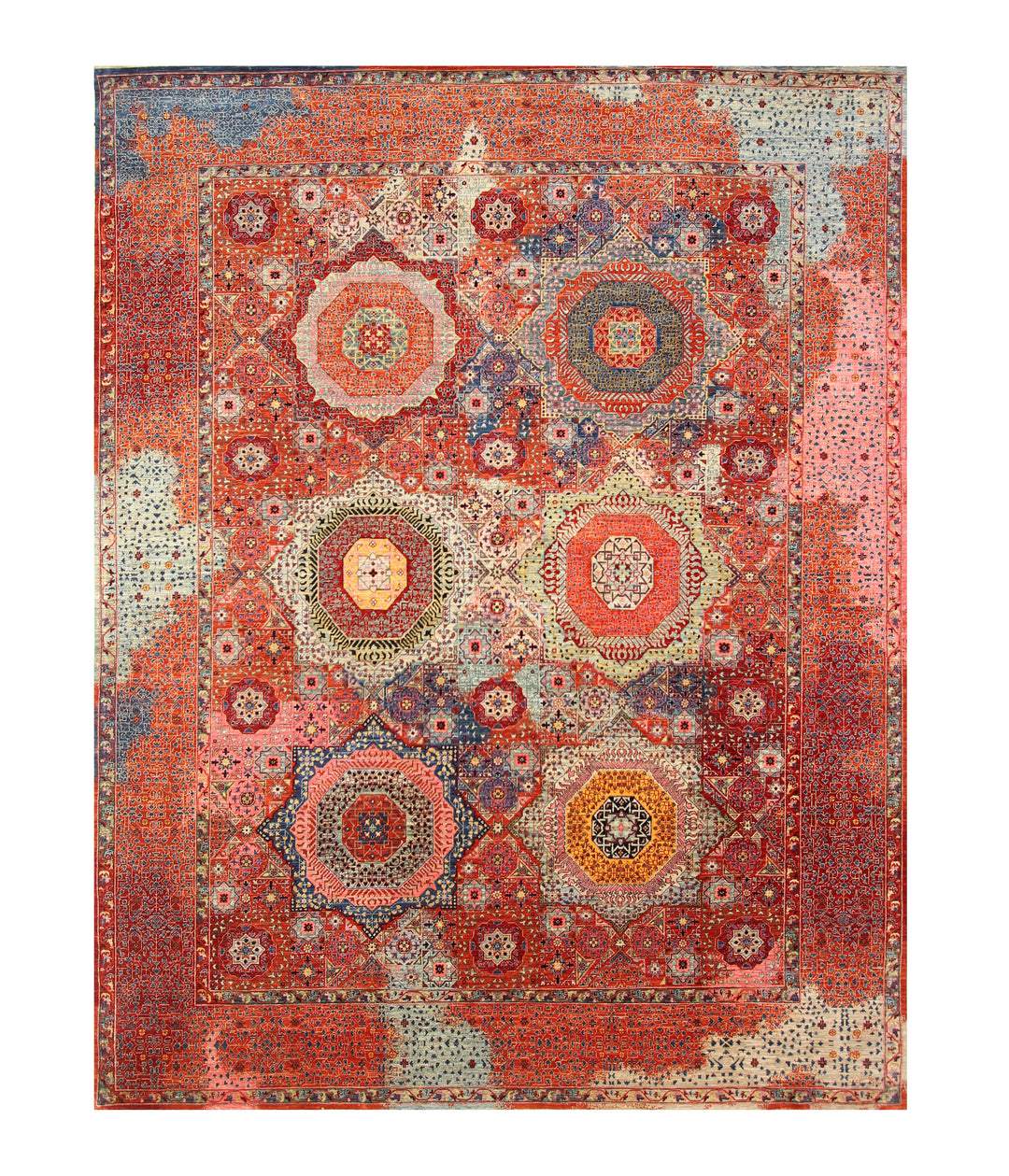 9x12 Orange Mamluk Turkish Hand Knotted Modern Medallion Rug - Yildiz Rugs