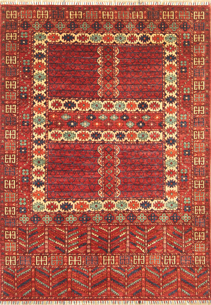 6x8 Red Pardeh Ersari Tribal Afghan hand knotted Rug - Yildiz Rugs