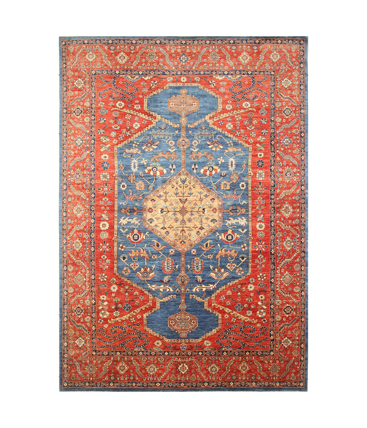 9x12 Blue Serapi Afghan Hand knotted Oriental Medallion Rug