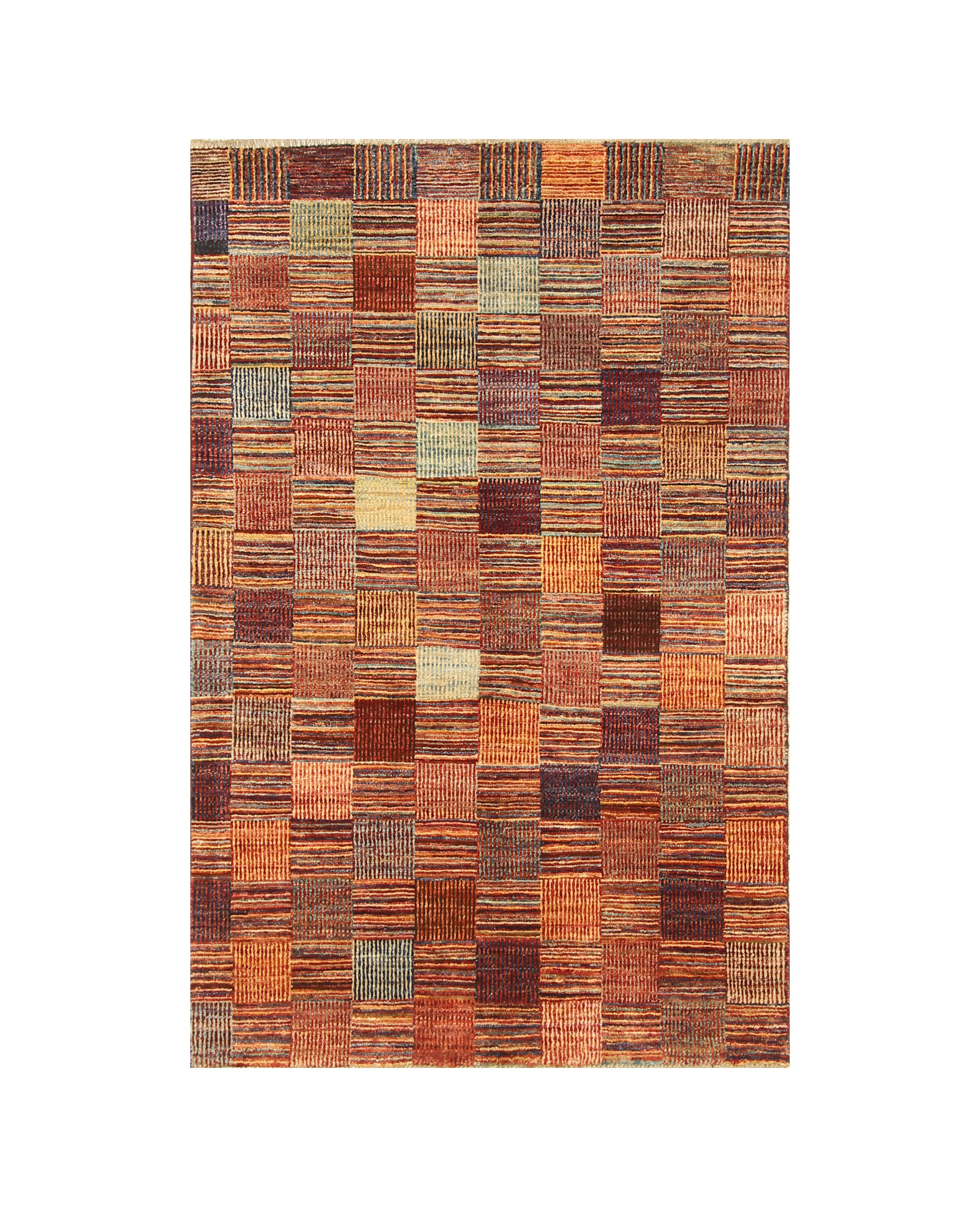 Checked Afghan Pattern 3x5 Gabbeh Check Weave Pattern Afghan Hand knotted Abstract Rug