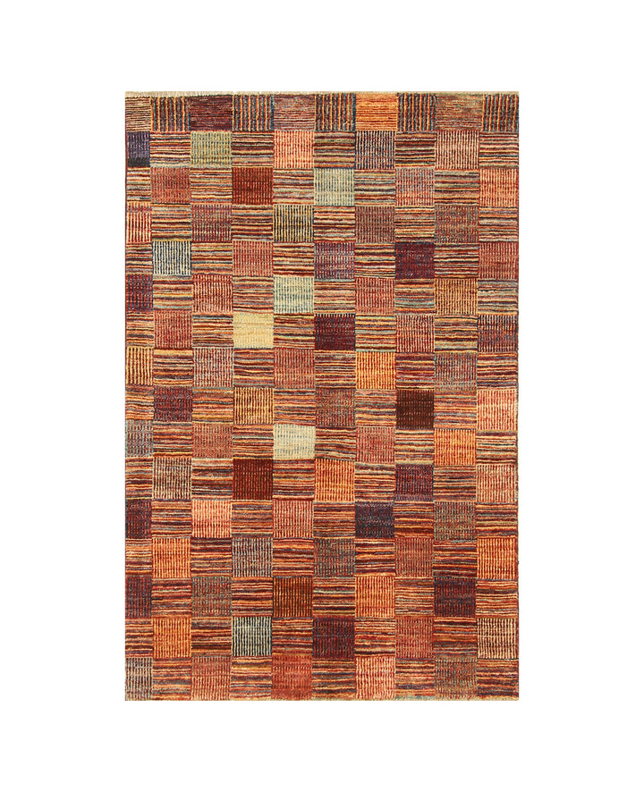 3x5 Gabbeh Check Weave Pattern Afghan Hand knotted Abstract Rug - Yildiz Rugs