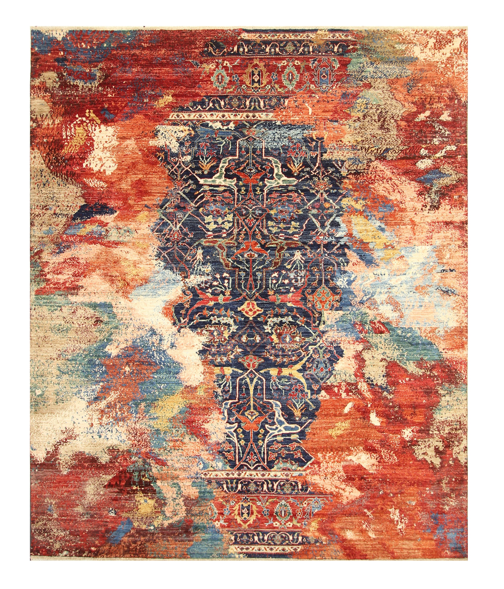 8x10 Navy Blue Afghan Hand-Knotted Modern Rug