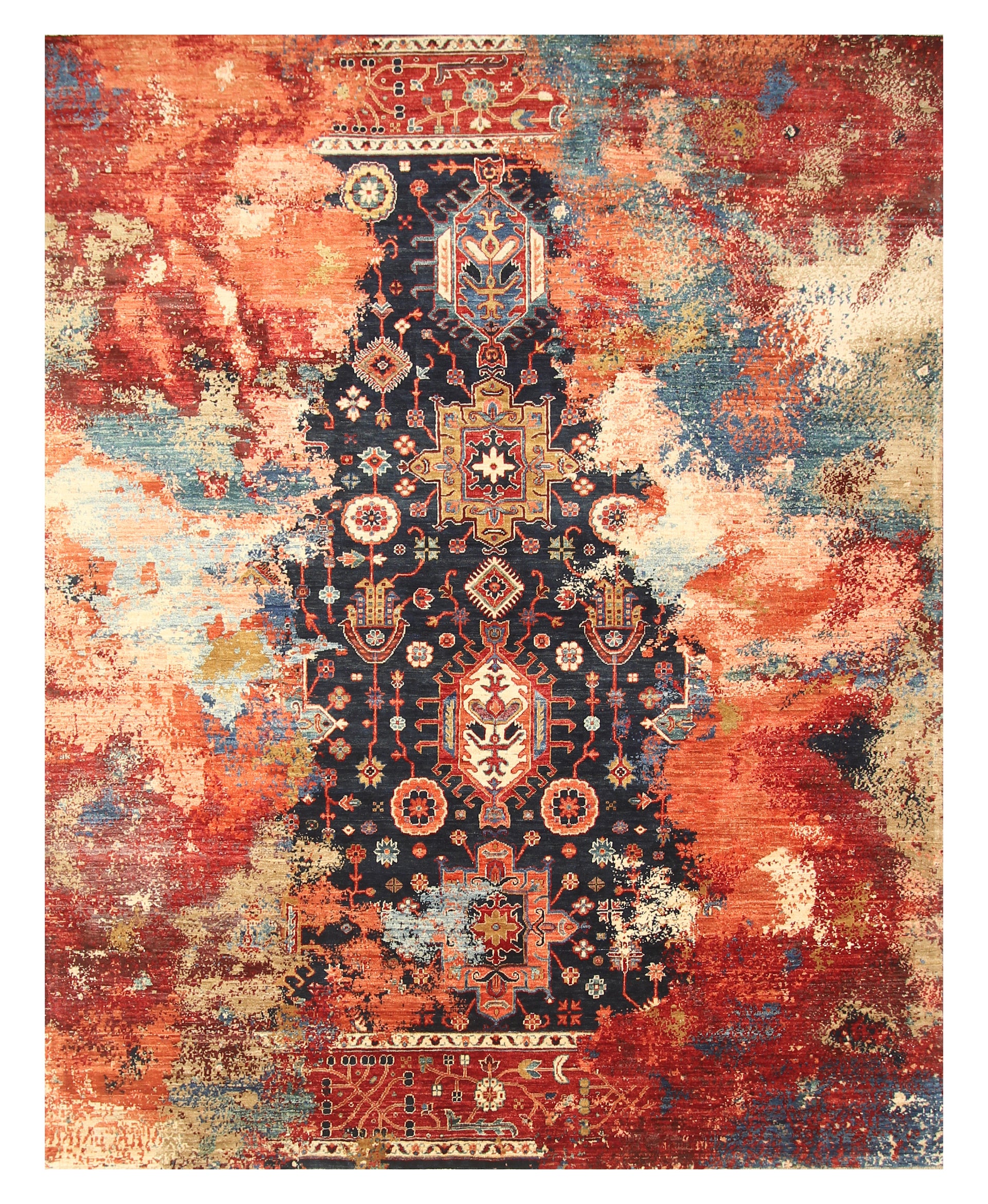 8x10 Navy Blue Karaja Rug: Afghan Hand-Knotted Wool Modern Rug