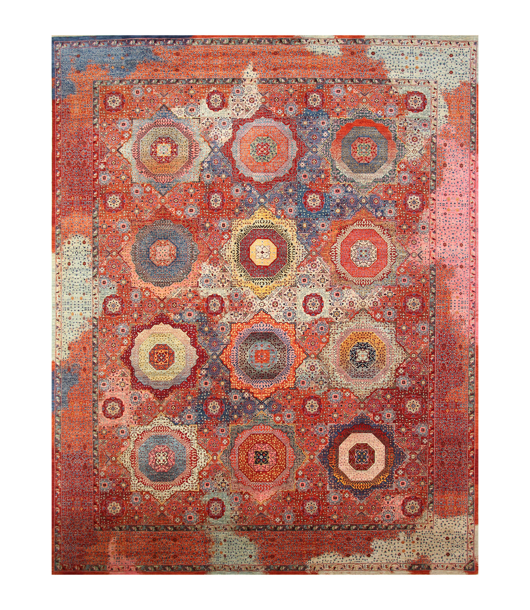 12x15 Red Mamluk Turkish Hand knotted Oversize Medallion Geometric Rug - Yildiz Rugs