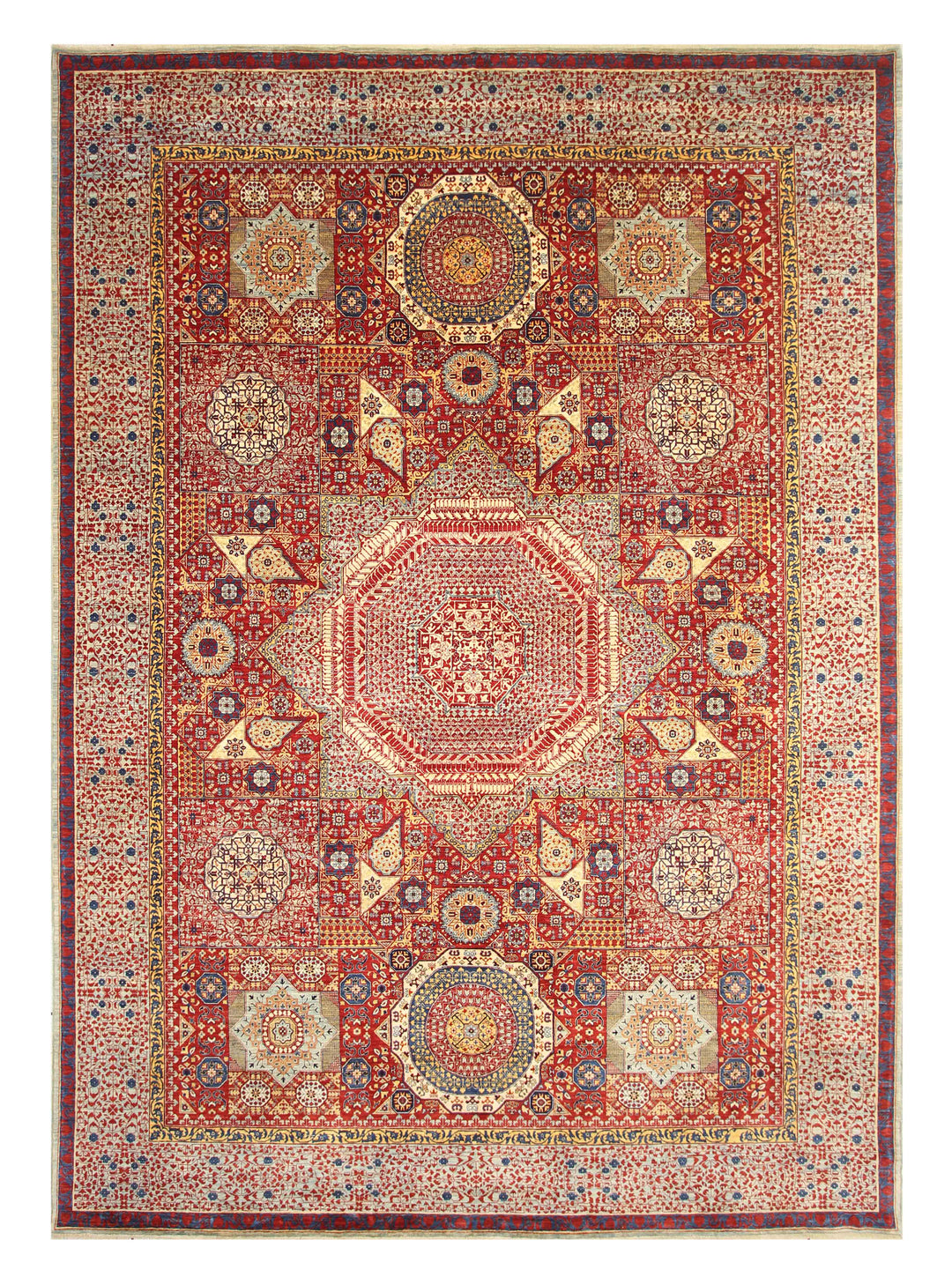 10x14 Red Mamluk Turkish Hand knotted Medallion Rug - Yildiz Rugs