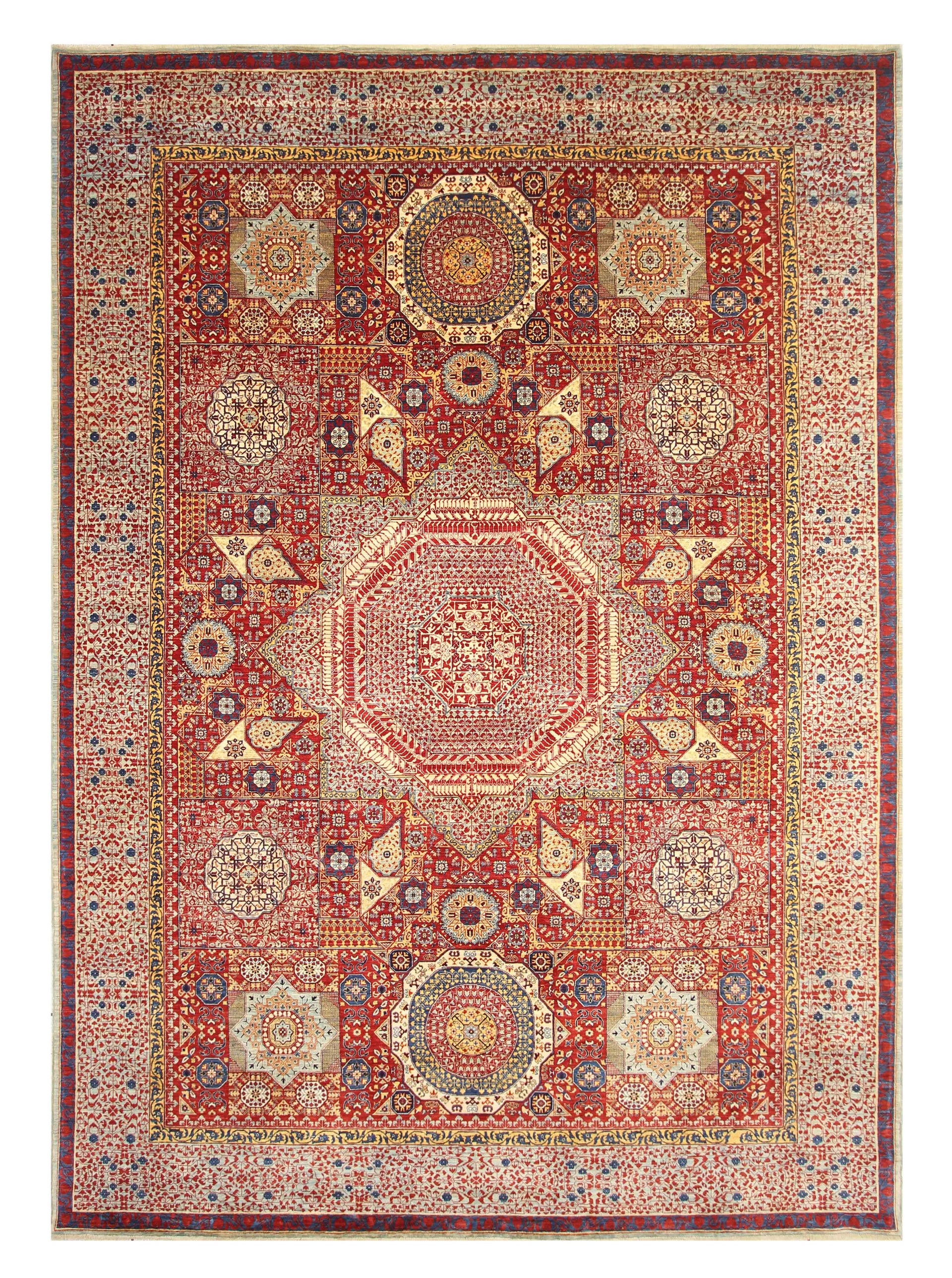 10x14 Red Mamluk Turkish Hand knotted Medallion Rug - Yildiz Rugs