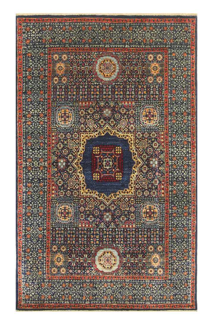 4x6 Navy Blue Turkish Hand Knotted Medallion Rug