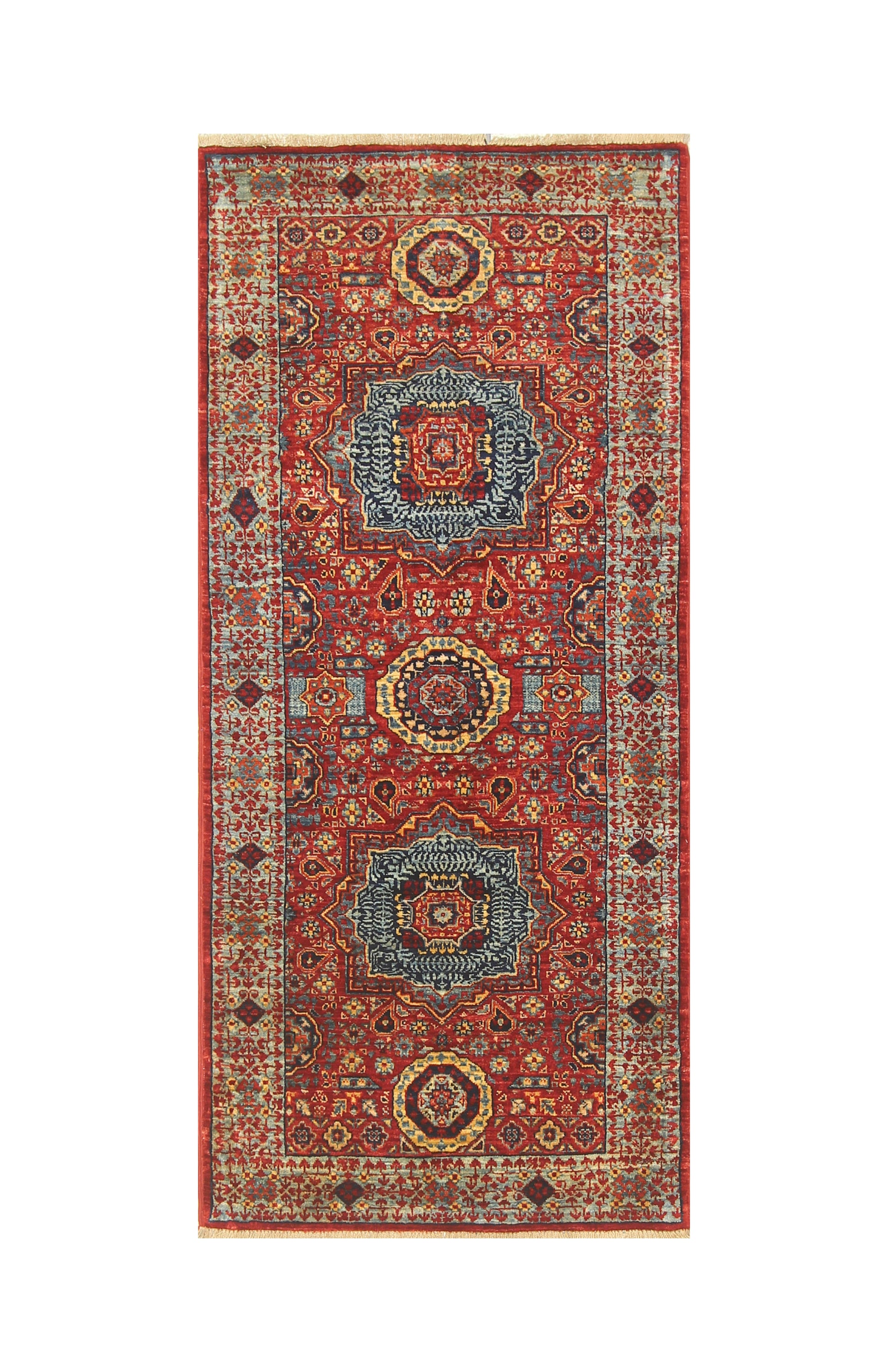 2x5 Red Mamluk Turkish Hand knotted Runner Rug - Yildiz Rugs