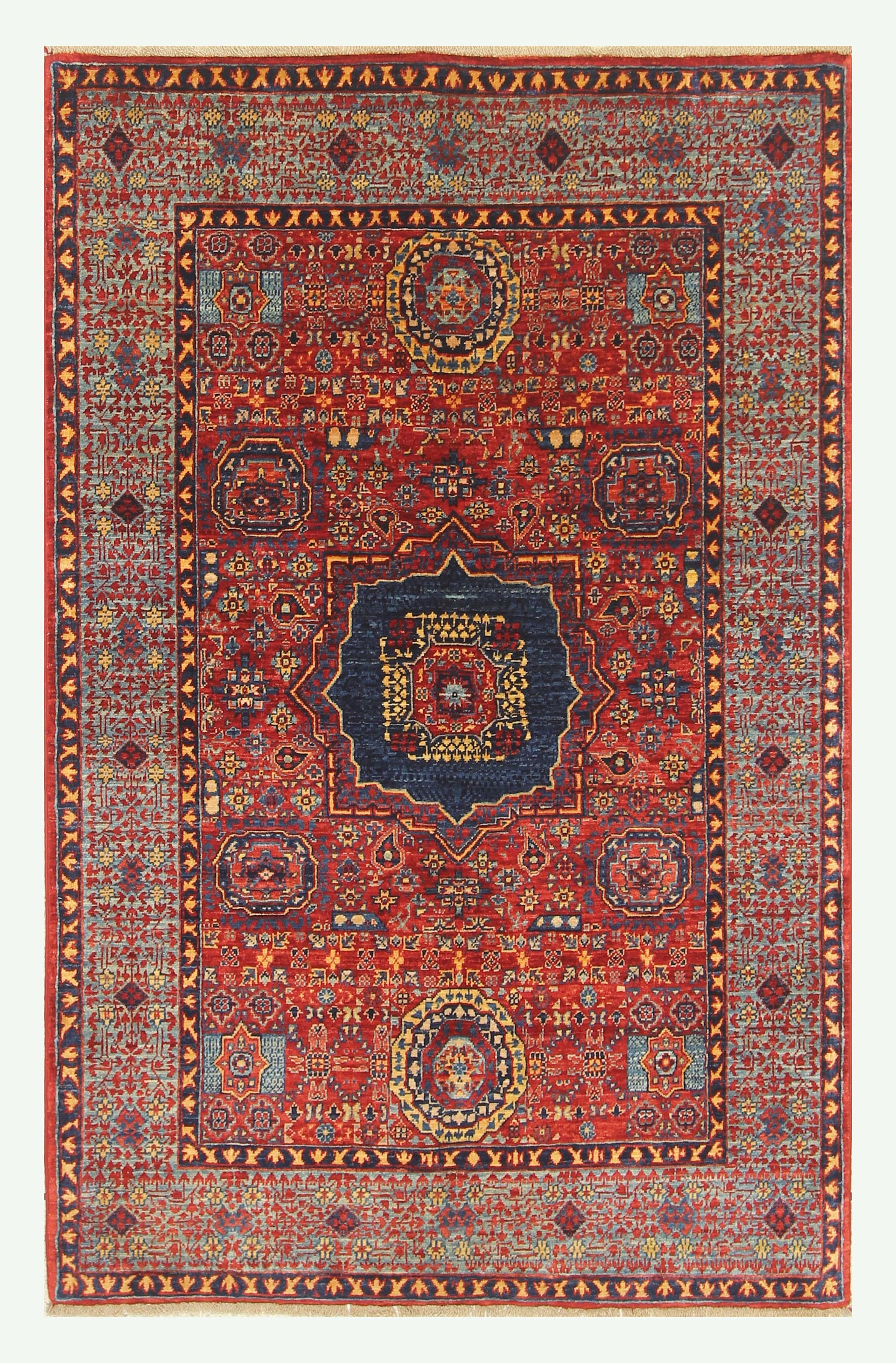 3x5 Red Mamluk Turkish Hand knotted Geometric Medallion Rug