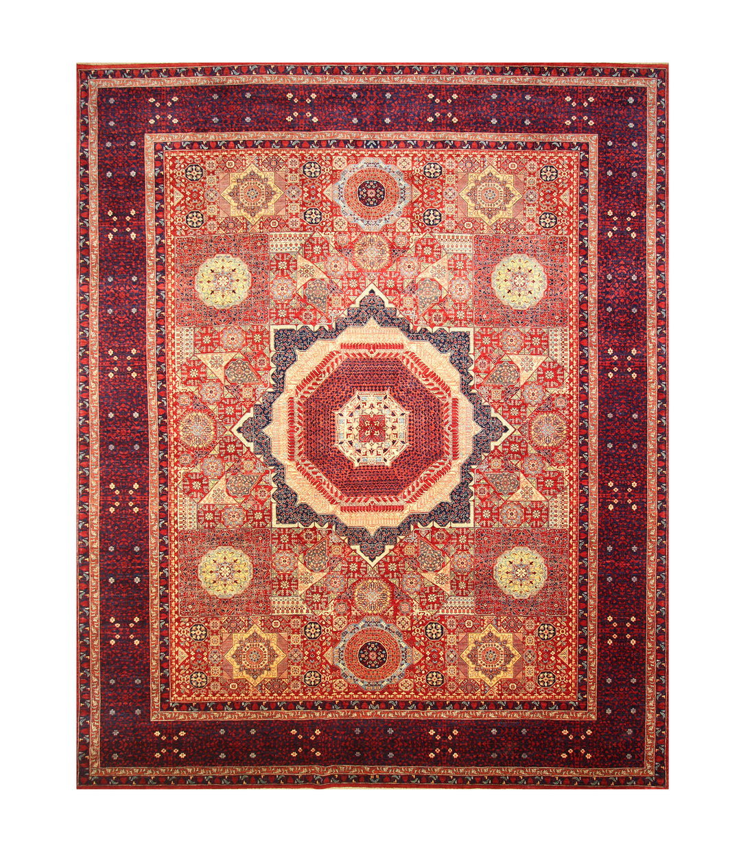 12x15 Red Turkish Mamluk Hand knotted Medallion Geometric Oversize Rug - Yildiz Rugs