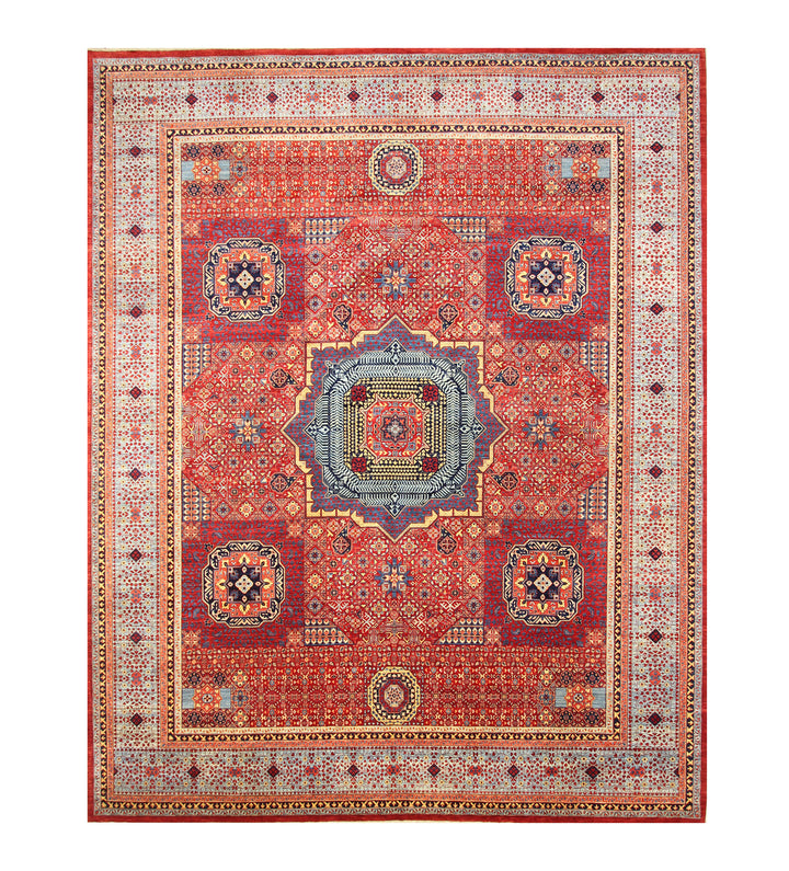 12'x14'9" Red Mamluk Turkish Hand knotted Medallion Rug - Yildiz Rugs