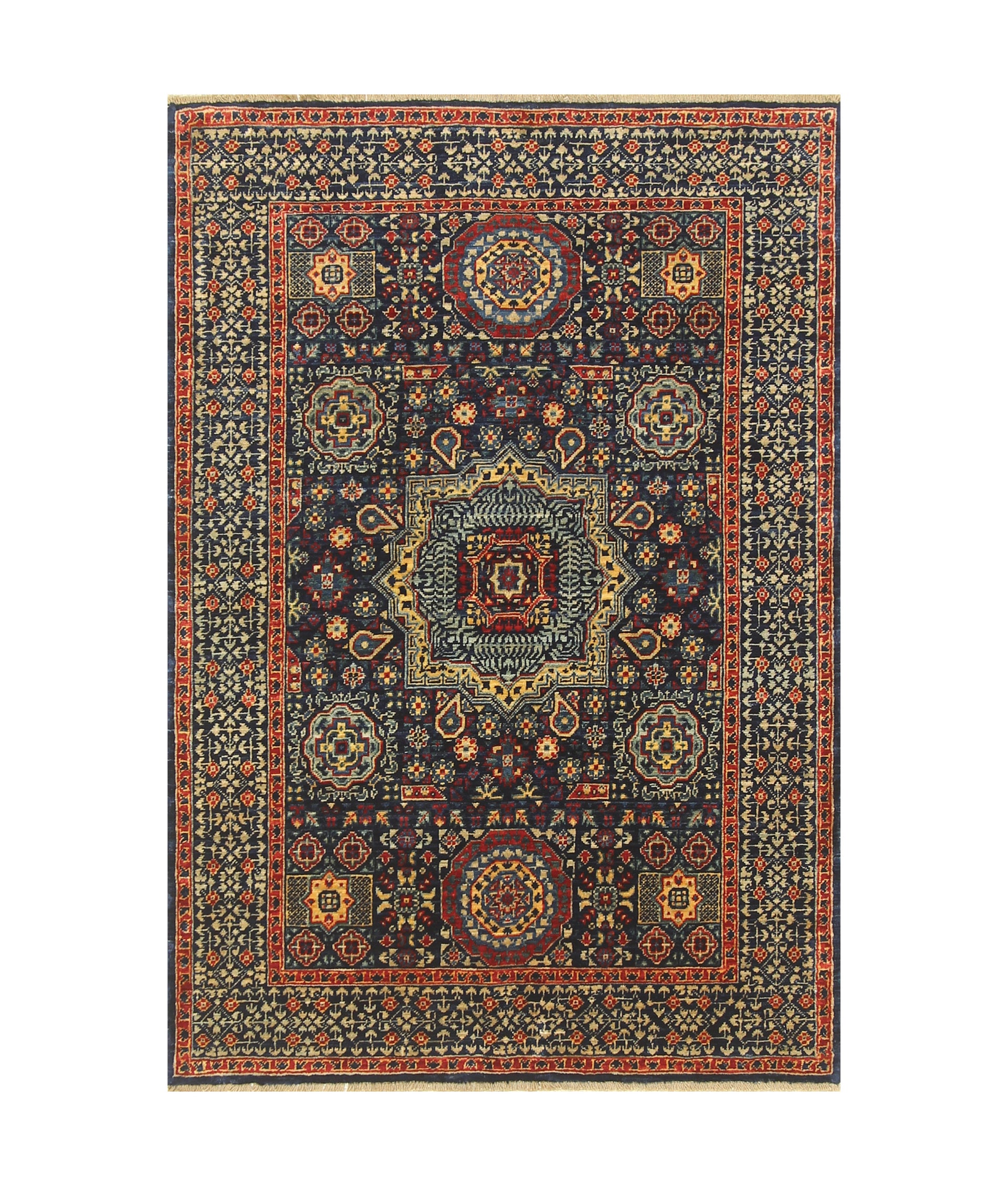 3x4 Navy Blue Mamluk Hand knotted Geometric Turkish Medallion Rug - Yildiz Rugs