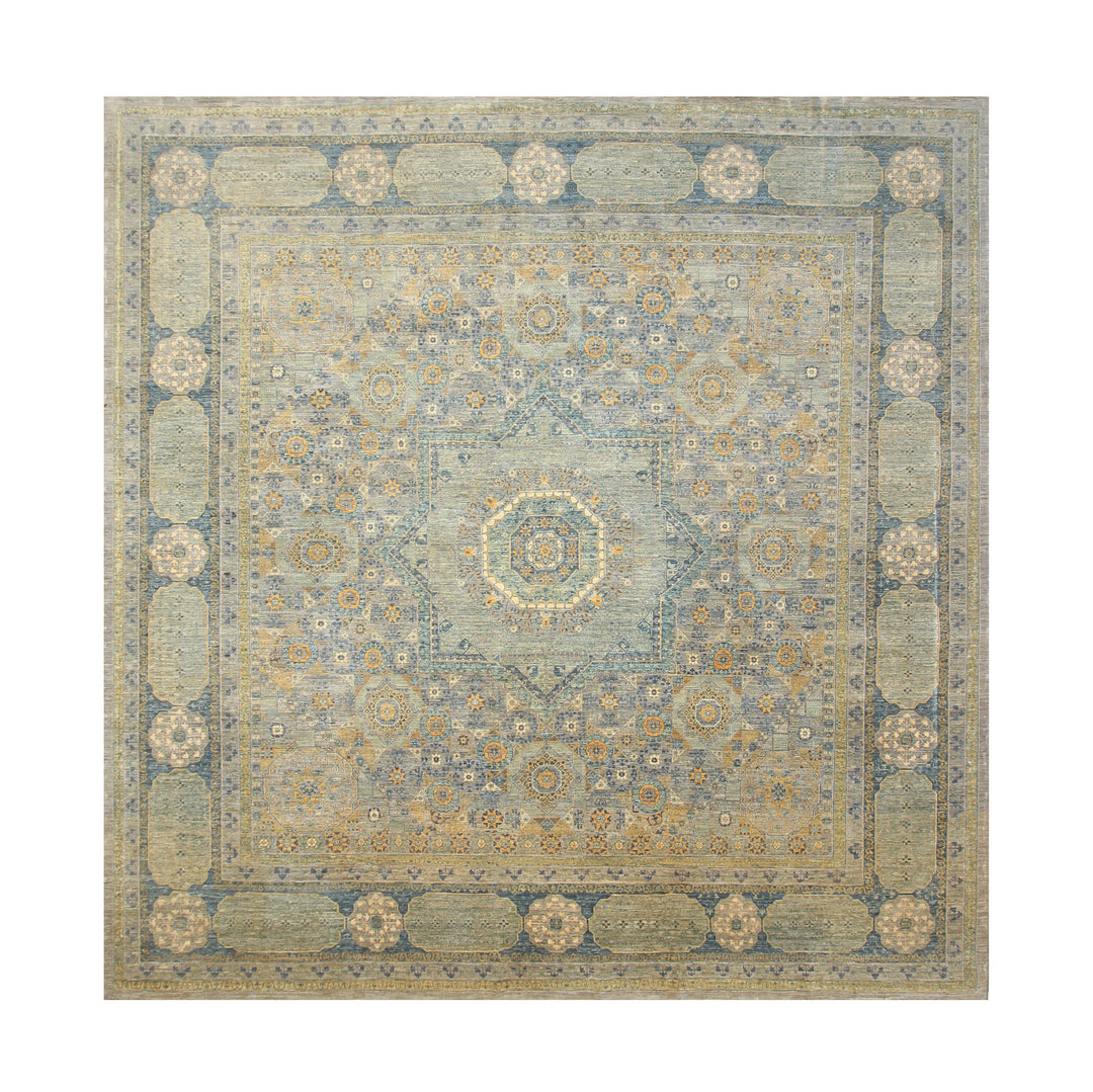 11x11 Blueish Gray Mamluk Hand knotted Large Square Turkish Rug - Yildiz Rugs