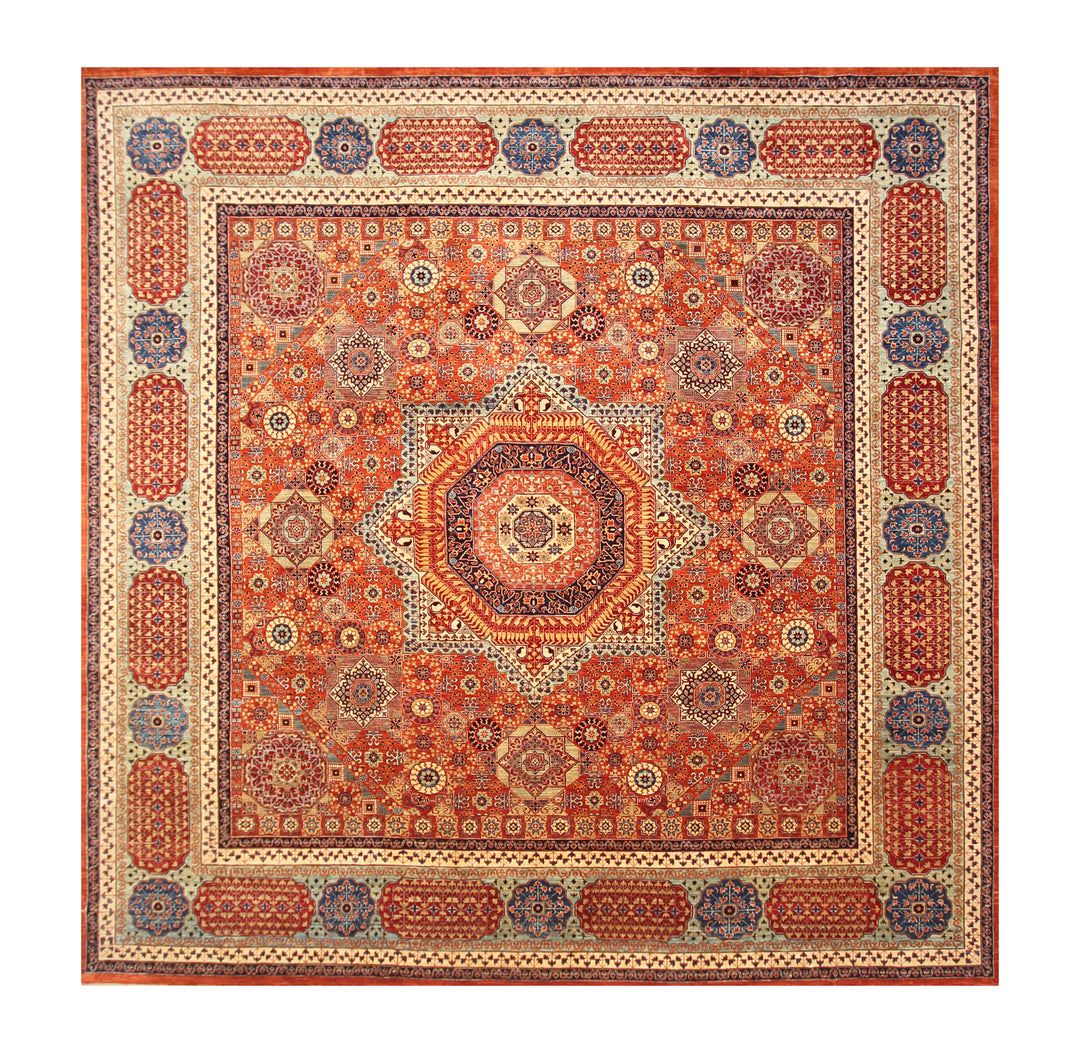 11x11 Orange Mamluk Hand knotted Turkish Square Rug - Yildiz Rugs