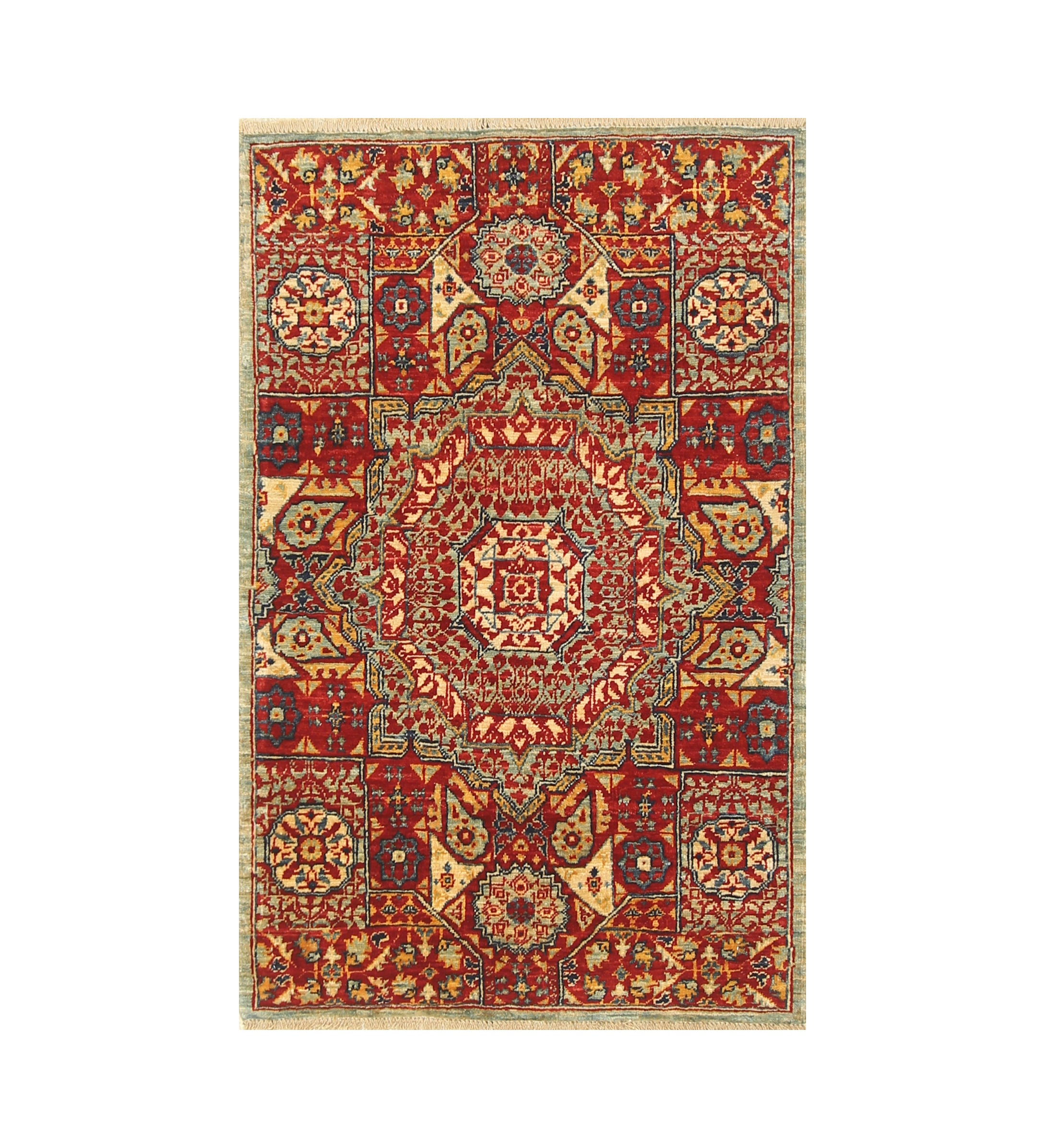 2x3 Red Blue Turkish Mamluk Hand knotted Accent Rug - Yildiz Rugs