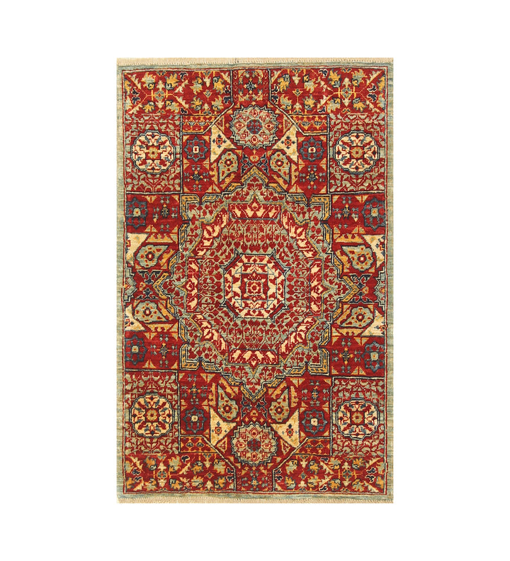 2x3 Red Blue Turkish Mamluk Hand knotted Accent Rug - Yildiz Rugs