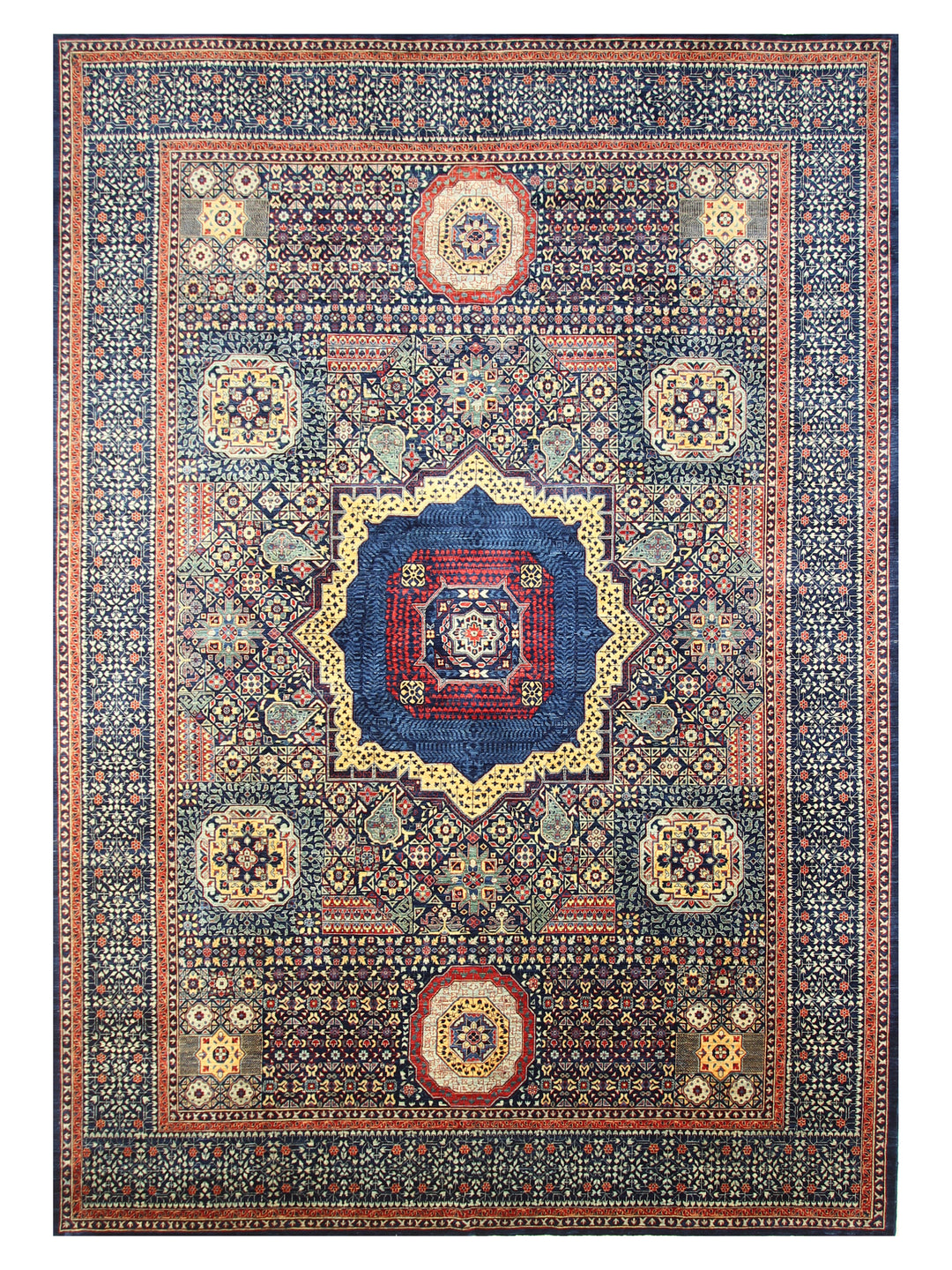 10x14 Navy Blue Mamluk Turkish Hand knotted Medallion Rug - Yildiz Rugs