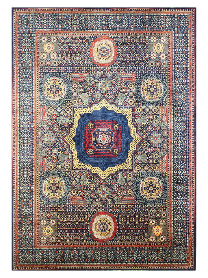 10x14 Navy Blue Mamluk Turkish Hand knotted Medallion Rug - Yildiz Rugs