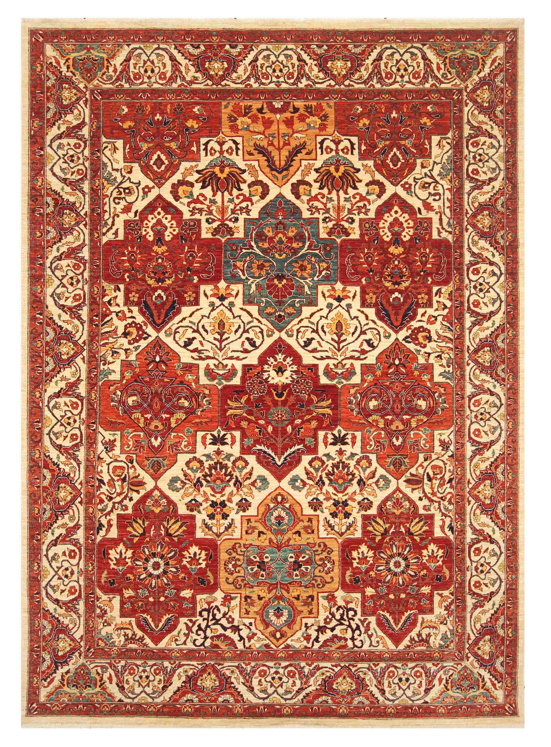 7x10 Red Beige Chobi Farahan Afghan Hand Knotted Rug - Yildiz Rugs