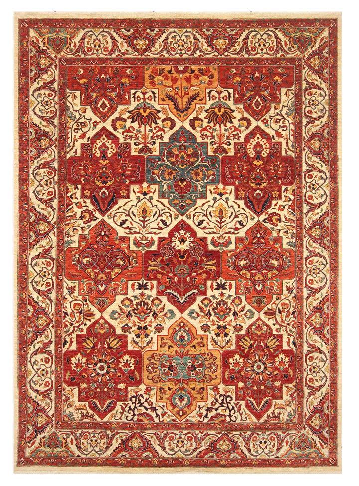 7x10 Red Beige Chobi Farahan Afghan Hand Knotted Rug - Yildiz Rugs