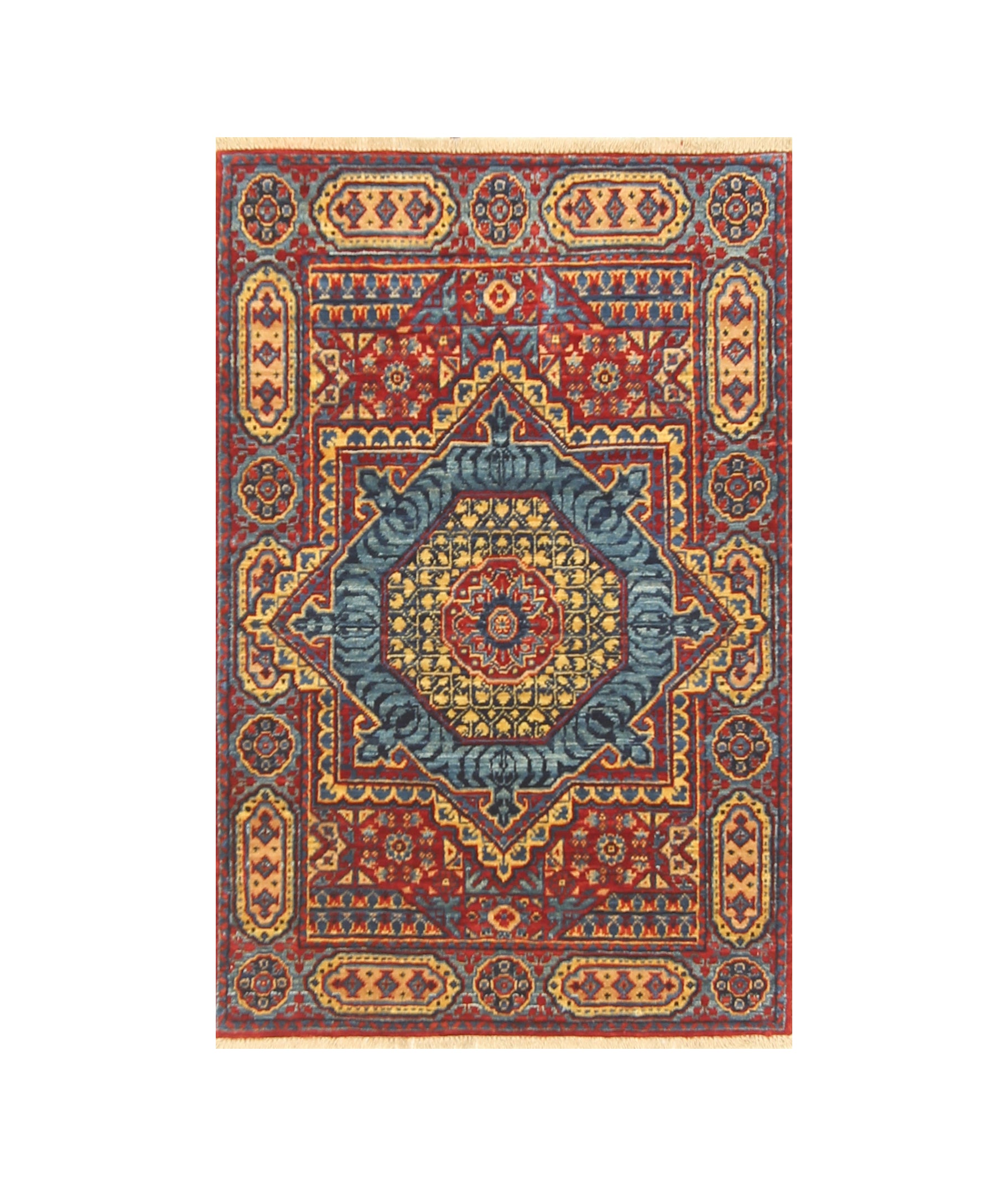2x3 Red Turkish Mamluk Hand knotted Medallion Accent Rug - Yildiz Rugs