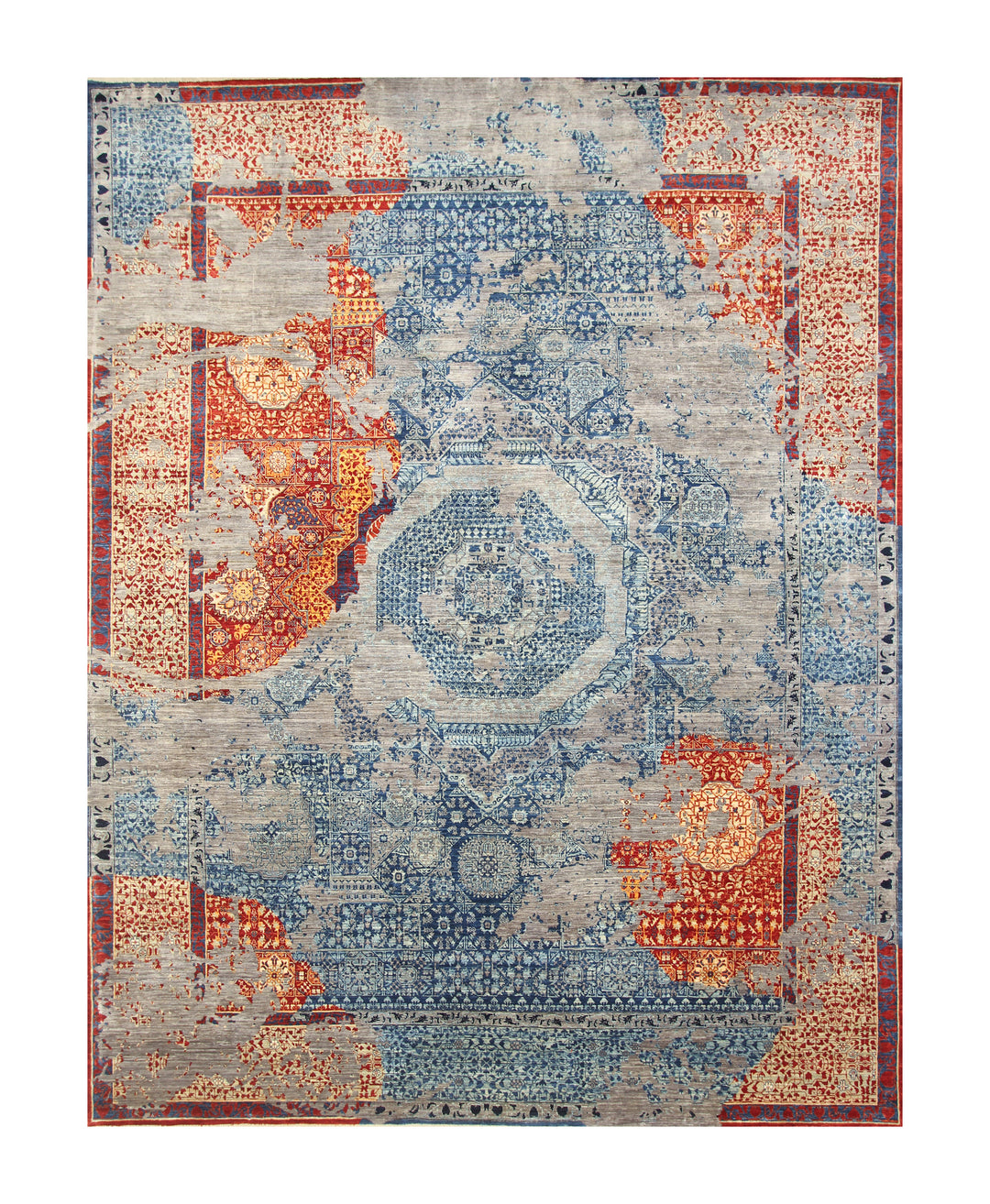 9x12 Blue Red Mamluk Hand knotted Modern Turkish Medallion Rug - Yildiz Rugs