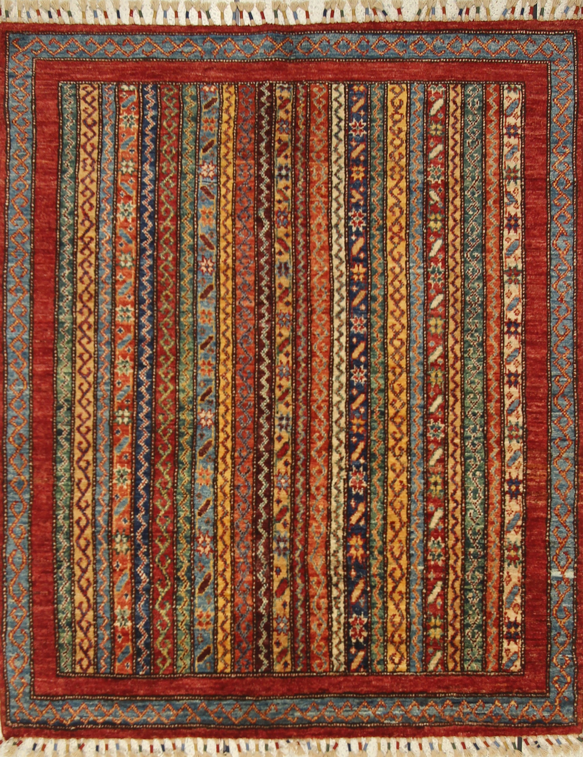 4x5 Red Shawl Hand Knotted Tribal Wool Rug
