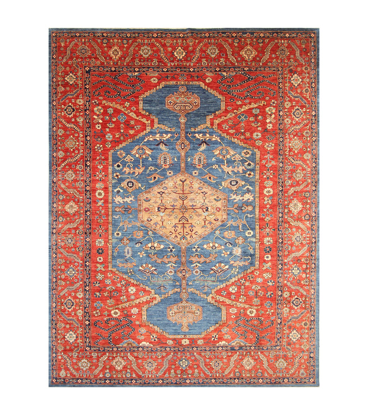 9x12 Blue Red Serapi Afghan Hand knotted Oriental Medallion Rug