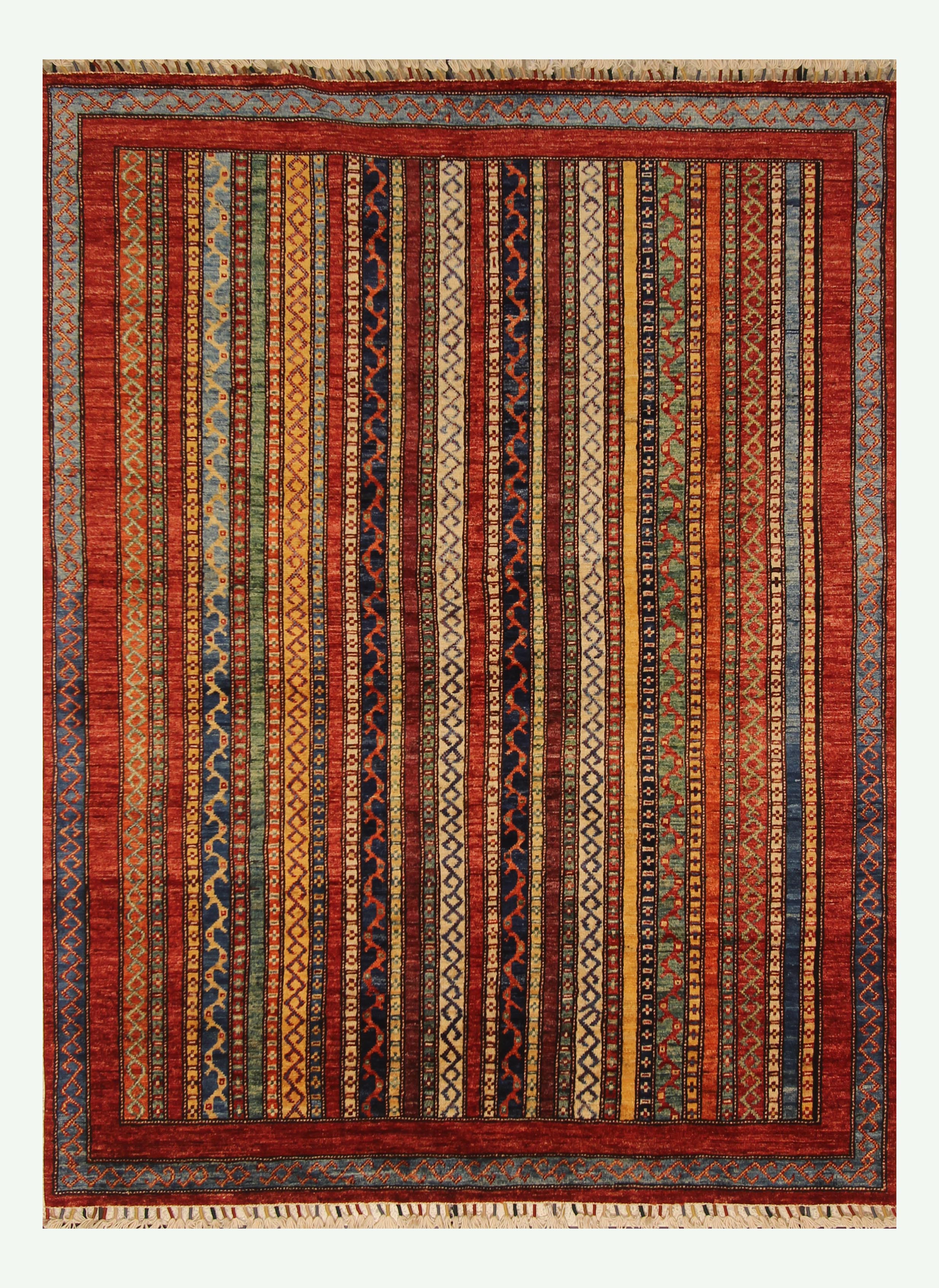 5x7 Red Shawl Hand Knotted Tribal Wool Rug - Yildiz Rugs