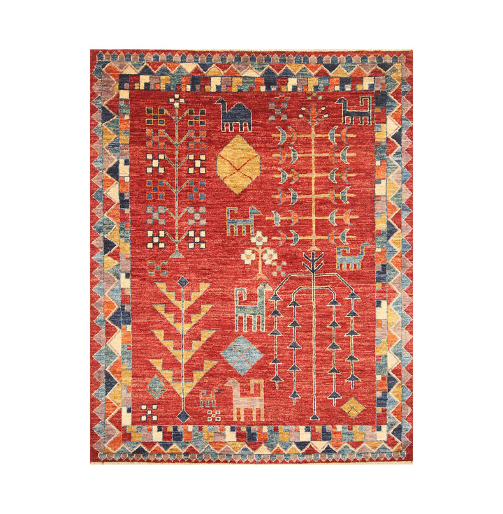 5x6 Red Gabbeh Afghan Hand knotted wool Rug - Yildiz Rugs