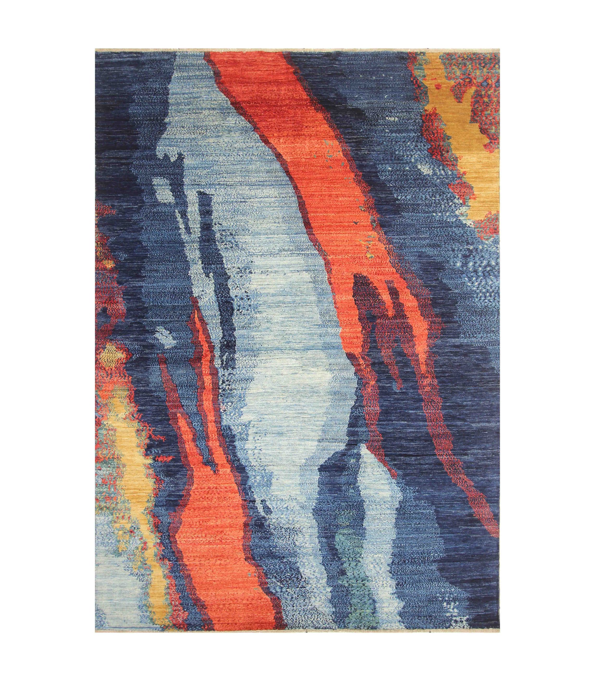 7x10 Navy Blue Modern Afghan knotted Contemporary Abstract Rug