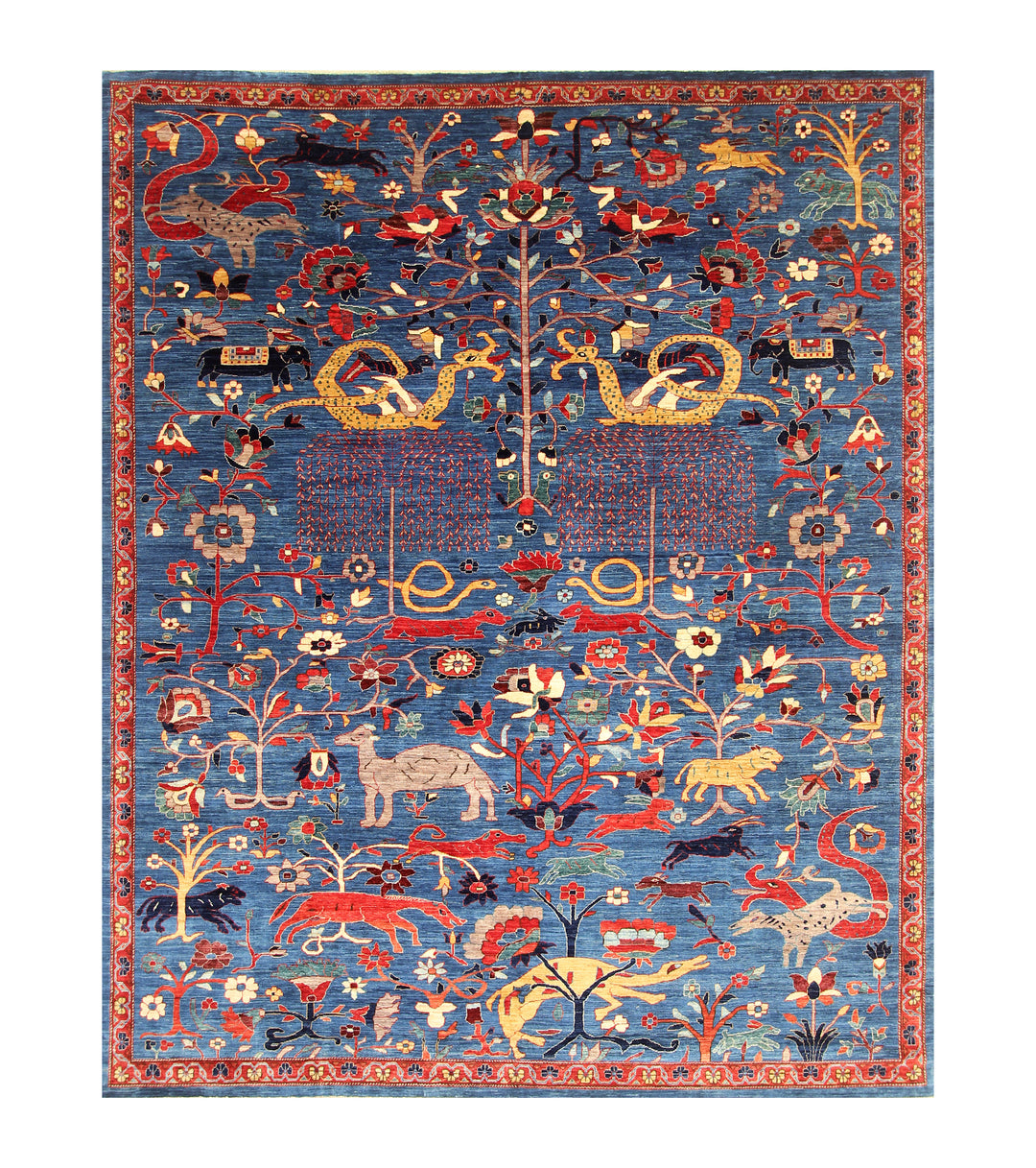 8x10 Navy Blue Nomadic Gabbeh Tribal Afghan Hand Knotted Dragon Rug - Yildiz Rugs