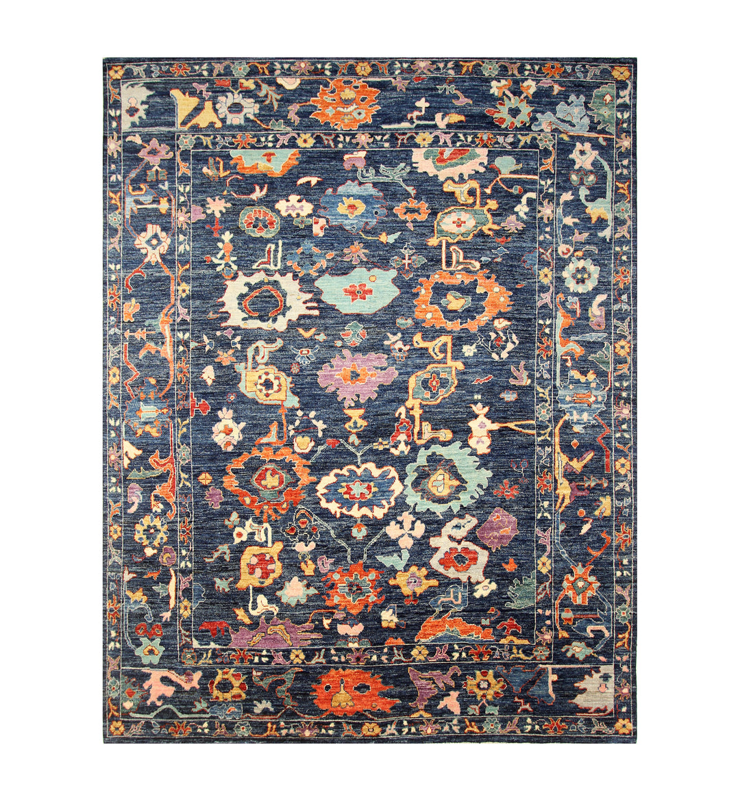 9x12 Navy Blue Turkish OushakHand knotted Rug - Yildiz Rugs