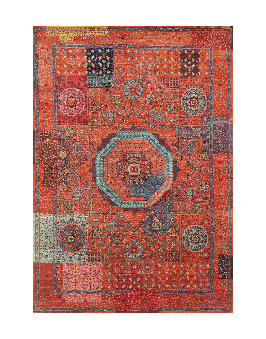 6x9 Orange Mamluk Turkish Hand Knotted Geometric Medallion Rug - Yildiz Rugs