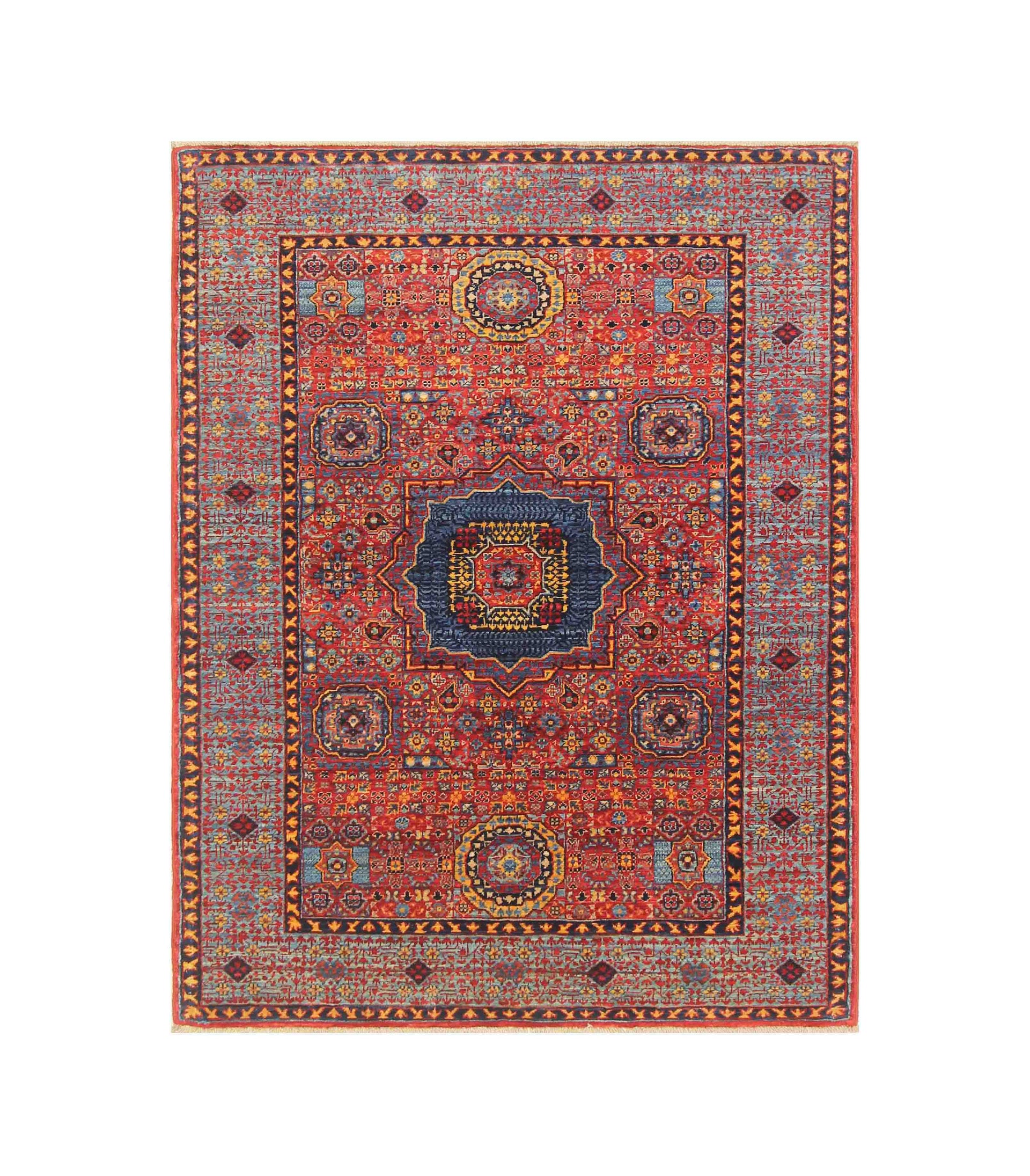 3x5 Red Mamluk Turkish Hand knotted Geometric Medallion Rug
