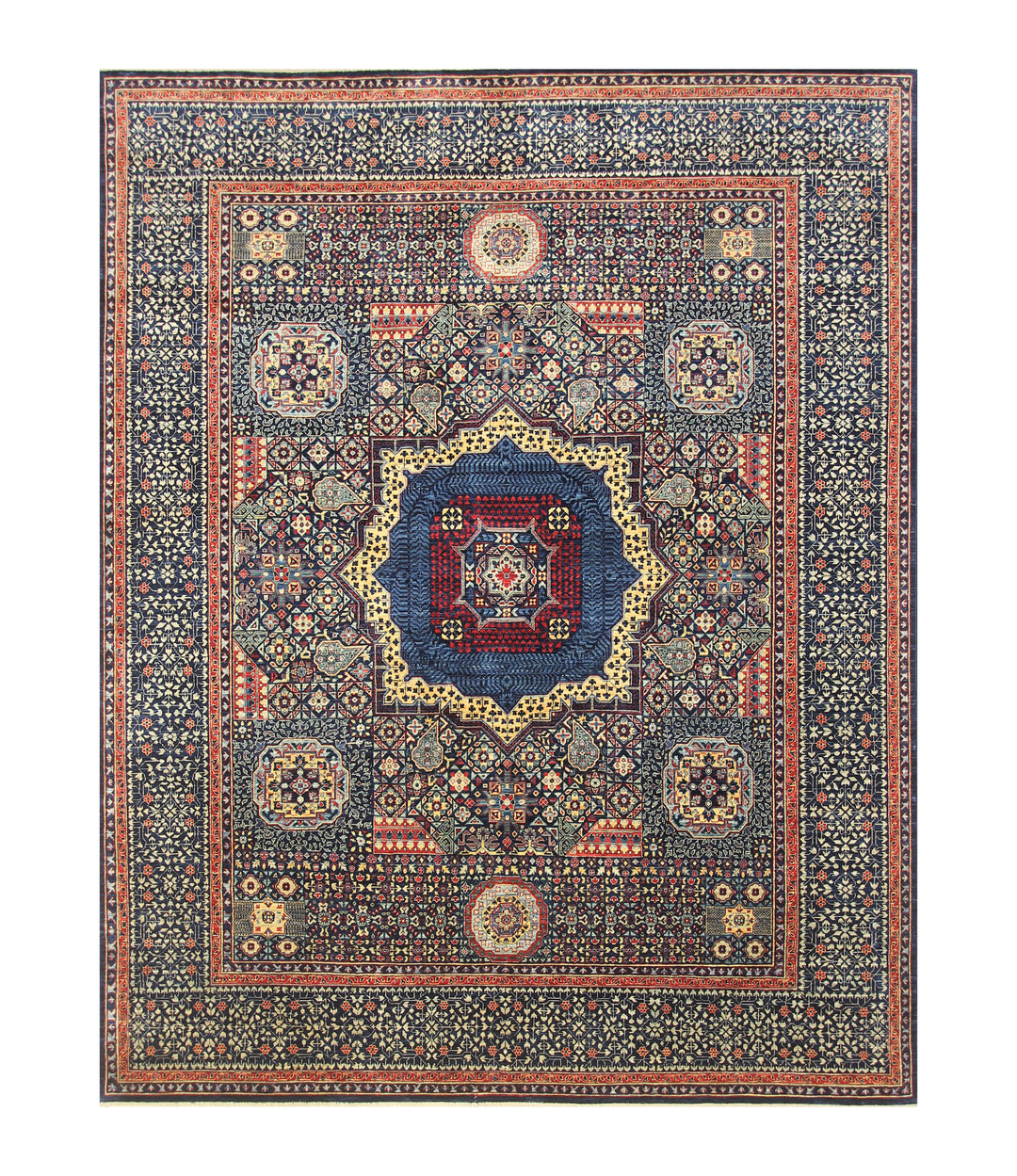 8x10 Navy Blue Turkish Mamluk Hand knotted Medallion Rug - Yildiz Rugs